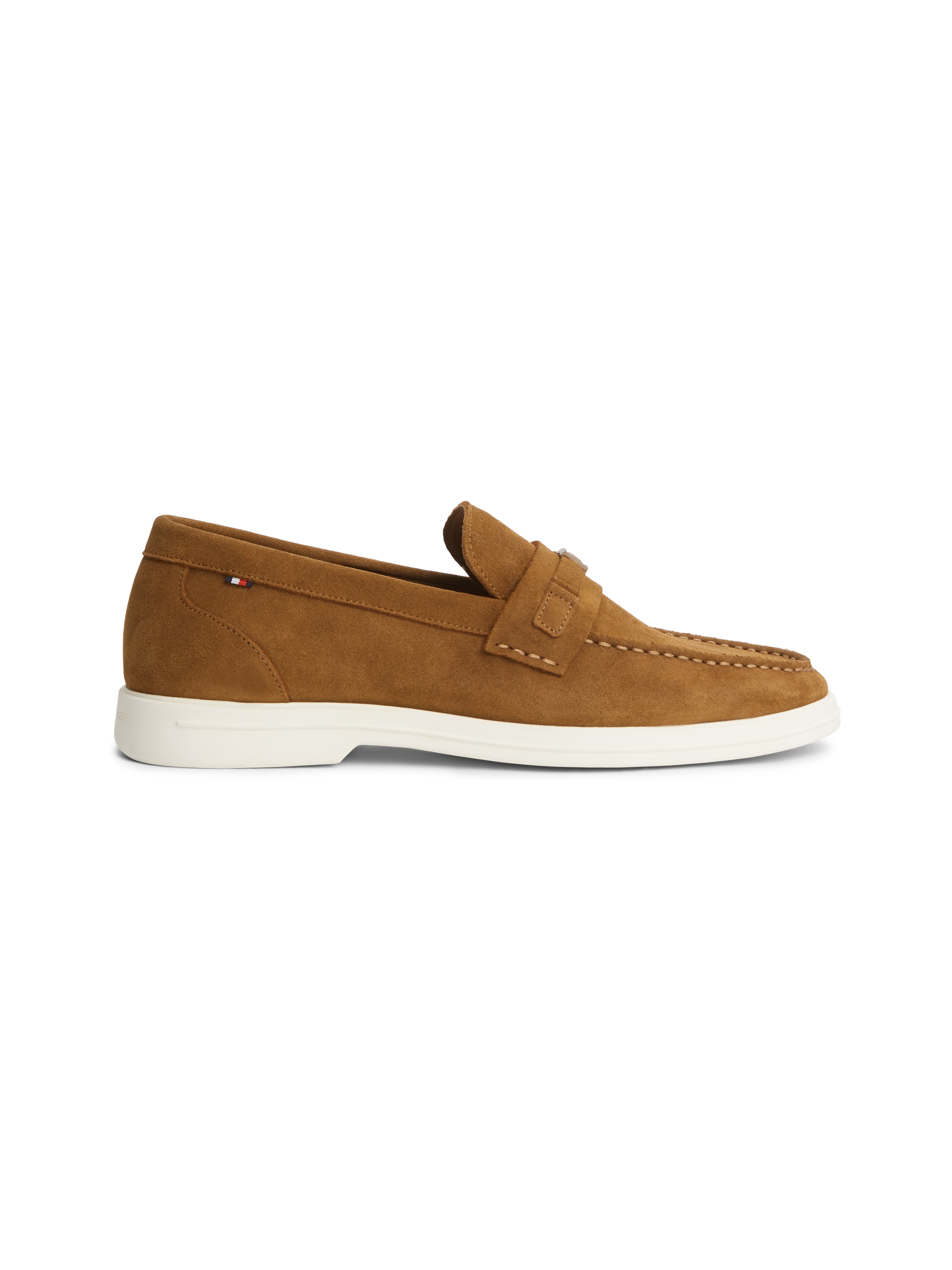 Tommy Hilfiger Loafer »LIGHT SUEDE FLAG HARDWARE LOAFER«  Slipper, Schlupfschuh, mit modischem Zierriegel und Ziernähten