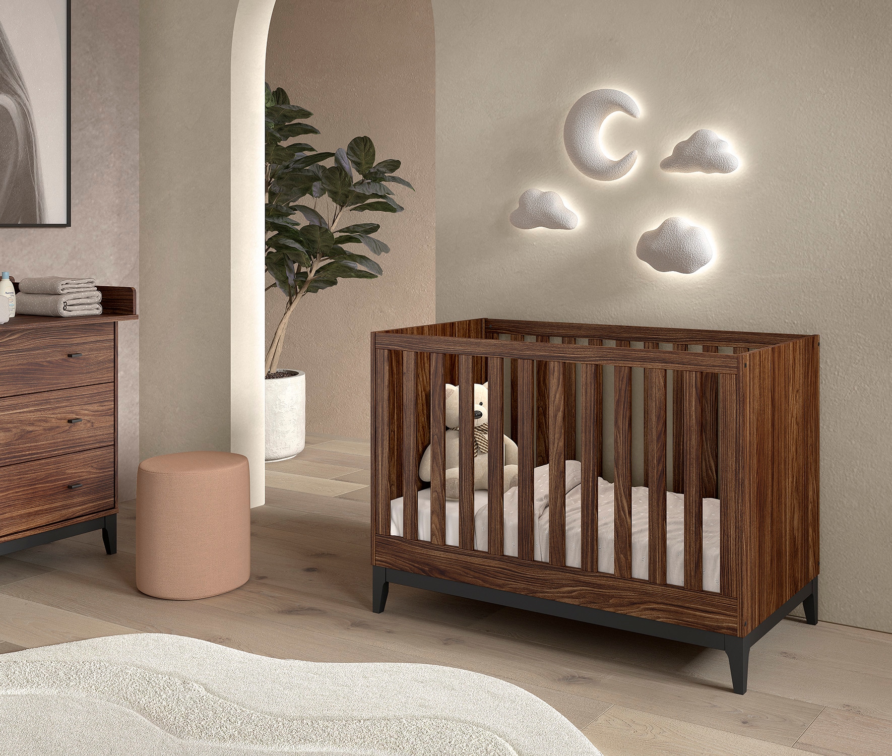 Vipack Babymöbel-Set »Ilyas, das perfekte Set für Ihr Kinderzimmer« 4 tlg. Pflegeleichte Oberfläche, Nussbaum Dekor