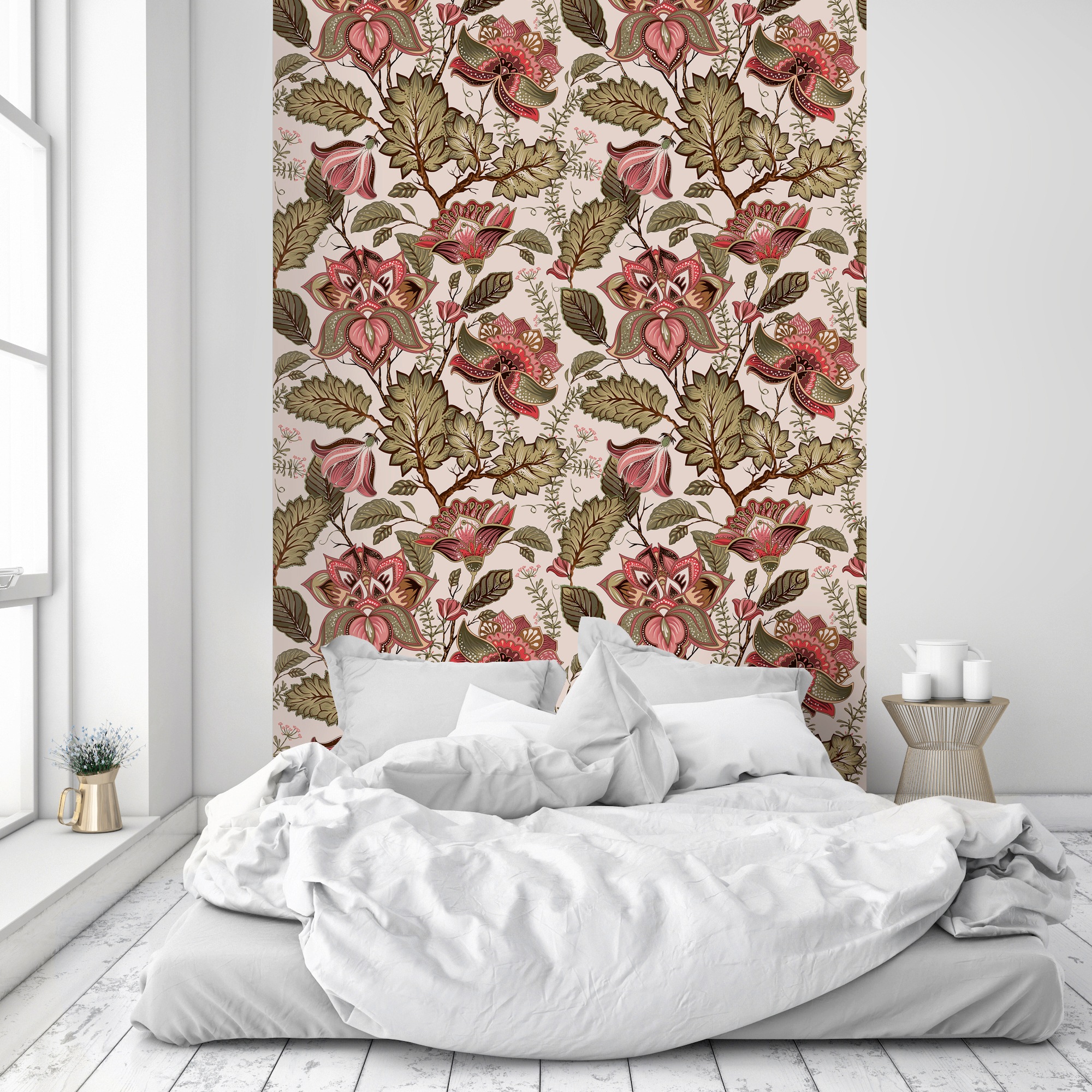 queence Vinyltapete »Maja«, bedruckt-Motiv-botanisch-floral-gemustert-natürlich, 90x250cm, selbstklebend, kinderleichte Anbringung, Sticker