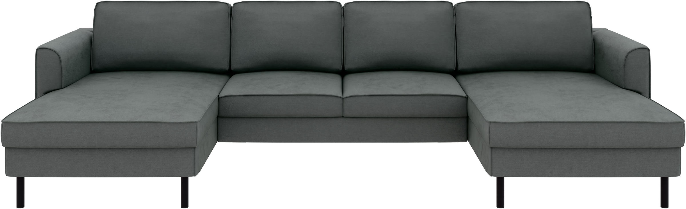 Home affaire Wohnlandschaft »Booster II, whlw. mit Schlaffunktion & Bettkasten, Fuß schwarz« Sofa in U-Form, Breite 305 cm, in Cord oder Struktur LEO o. LINO