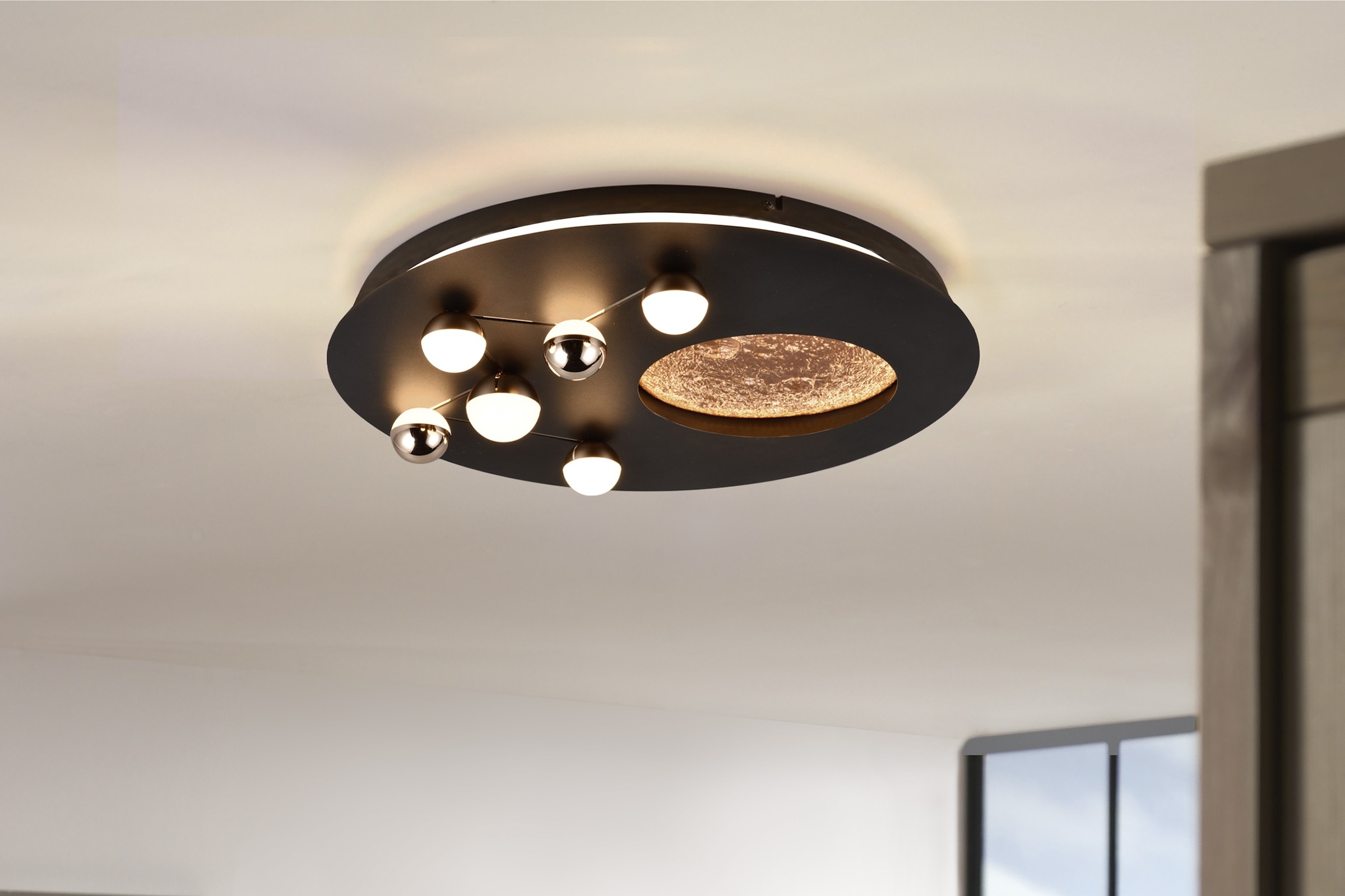 TRIO Leuchten LED Deckenleuchte »ZODIAC, Deckenlampe Mond Sterne, indirektes Licht, dimmbar CCT LED 42W« LED-Board 1 Stk. warmweiß - kaltweiß LED Deckenlampe Schlafzimmer Ø 50cm, Lichtfarbe einstellbar, Mondoptik