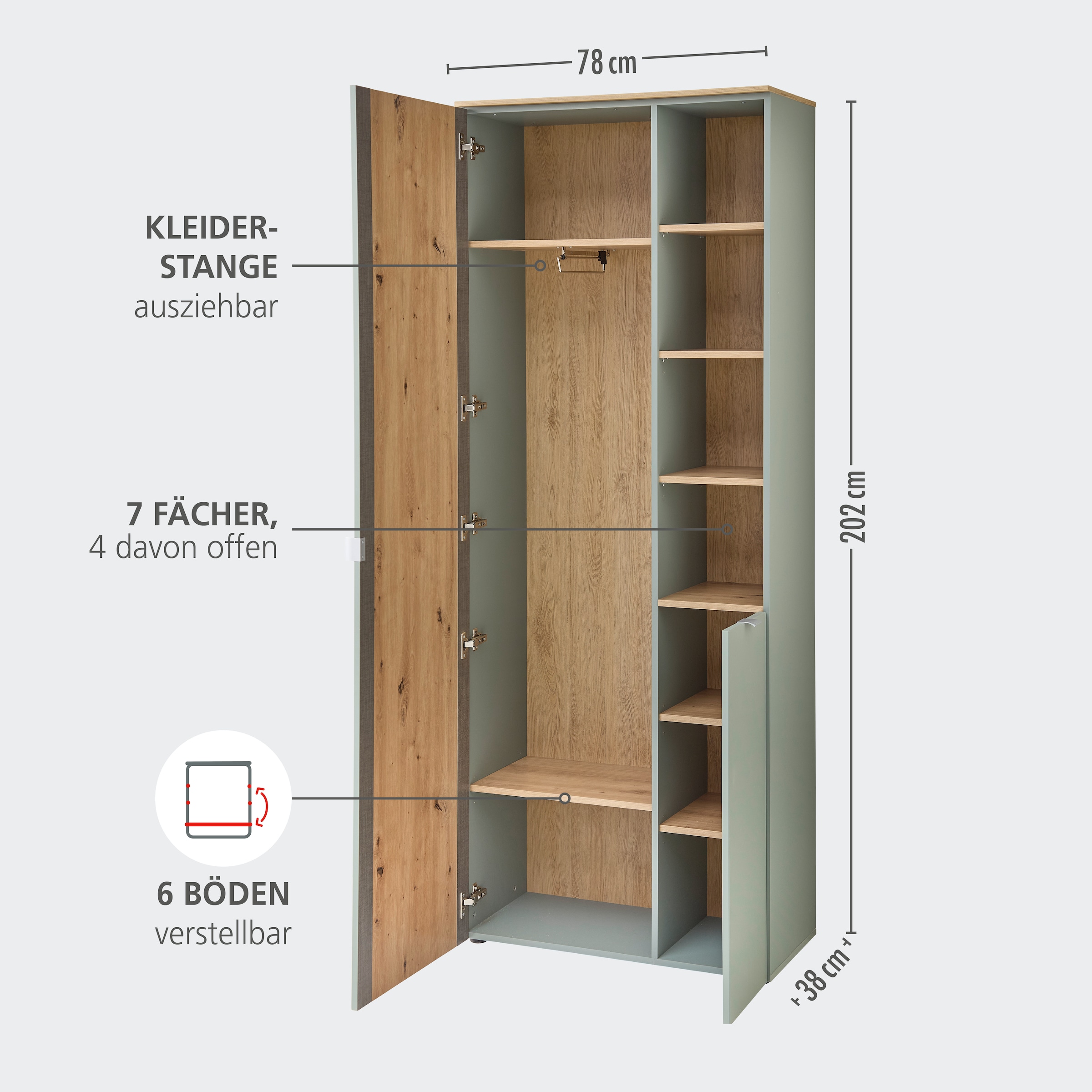 Innostyle Garderoben-Set »Bari Garderobenprogarmm, BxHxT 264x202x38 cm«, (Set, 5 St.), Besteht aus 5 Typen
