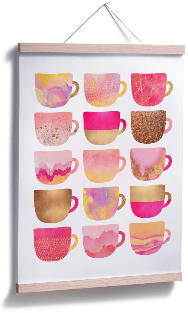 Wall-Art Poster »Kaffeetassen Pink«, Geschirr & Besteck, (1 St.), Poster ohne Bilderrahmen