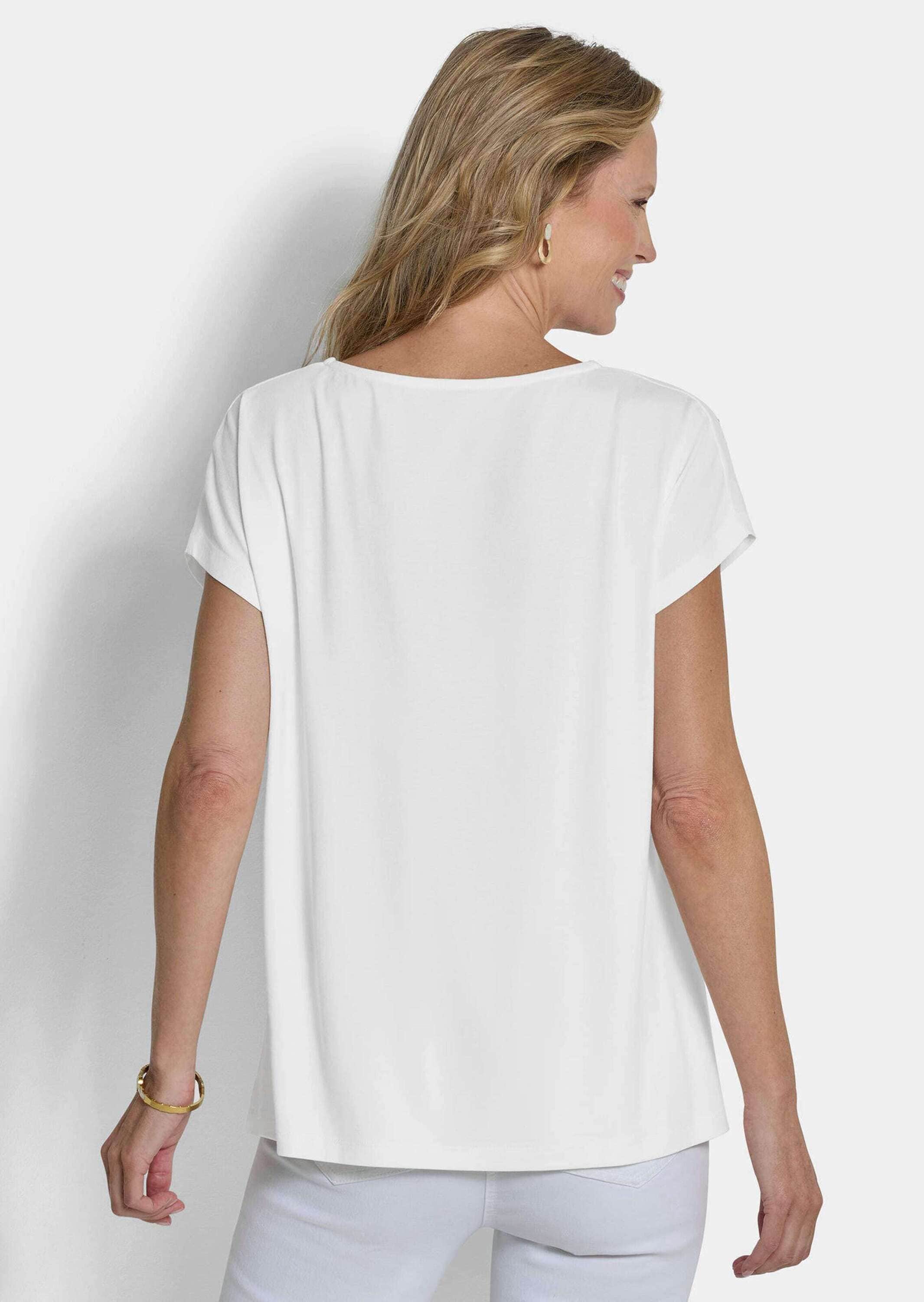 GOLDNER Kurzarmshirt »Kurzgröße Jerseyshirt mit Glitzersteinen« Hot Fix Steinchen auf dem Vorderteil