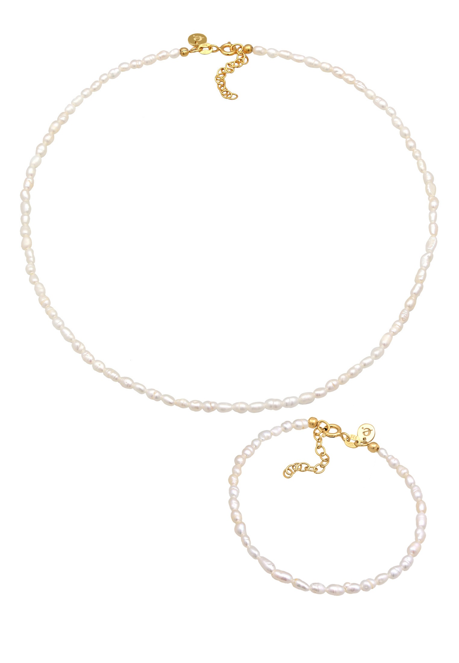 Elli Premium Ohrring und Ketten Set »Schmuckset Perlen Kunststoff 925 Sterling Silber vergoldet«