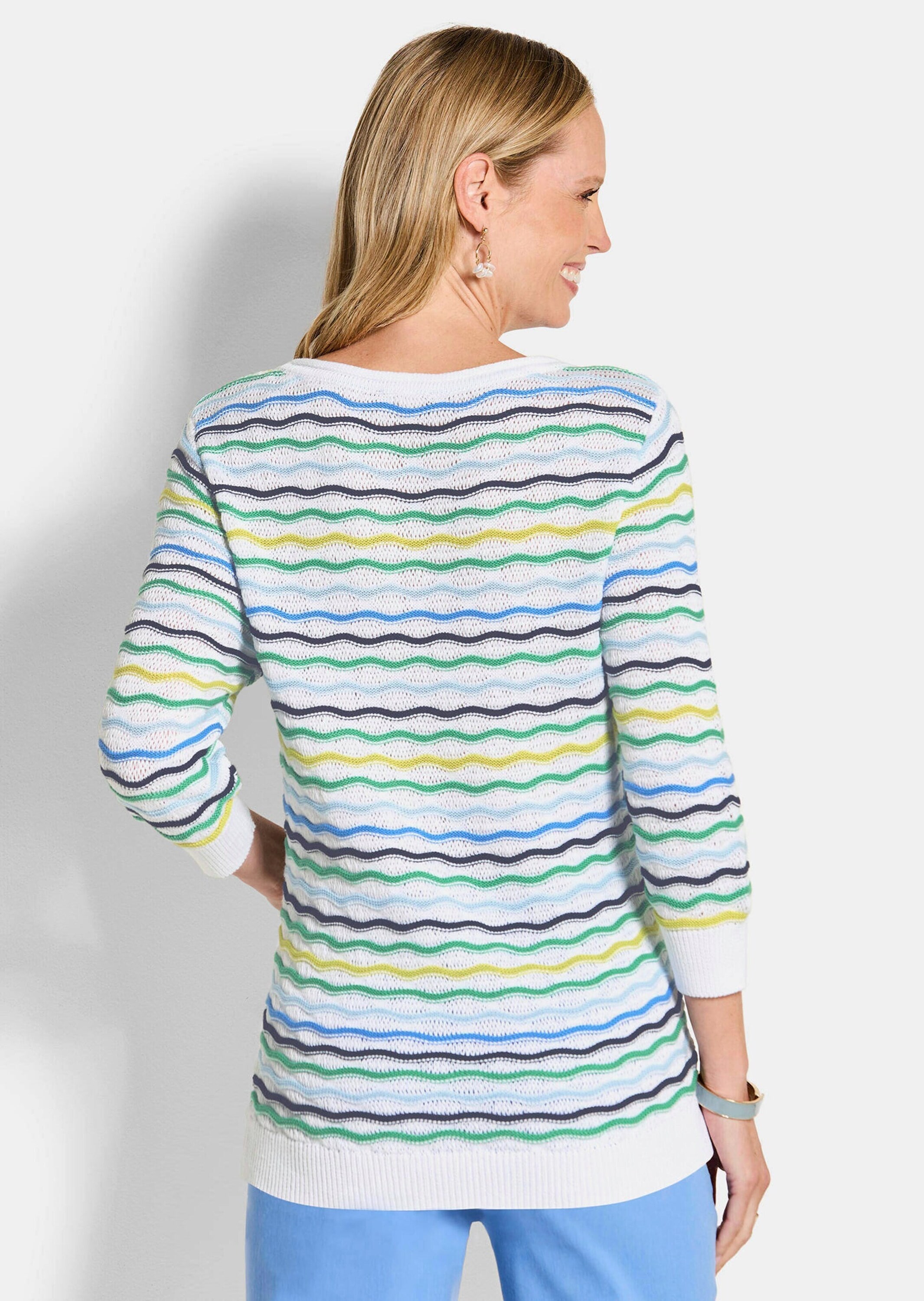 GOLDNER Rundhalspullover »Kurzgröße Baumwollpullover mit Wellenmuster« modische Wellenoptik