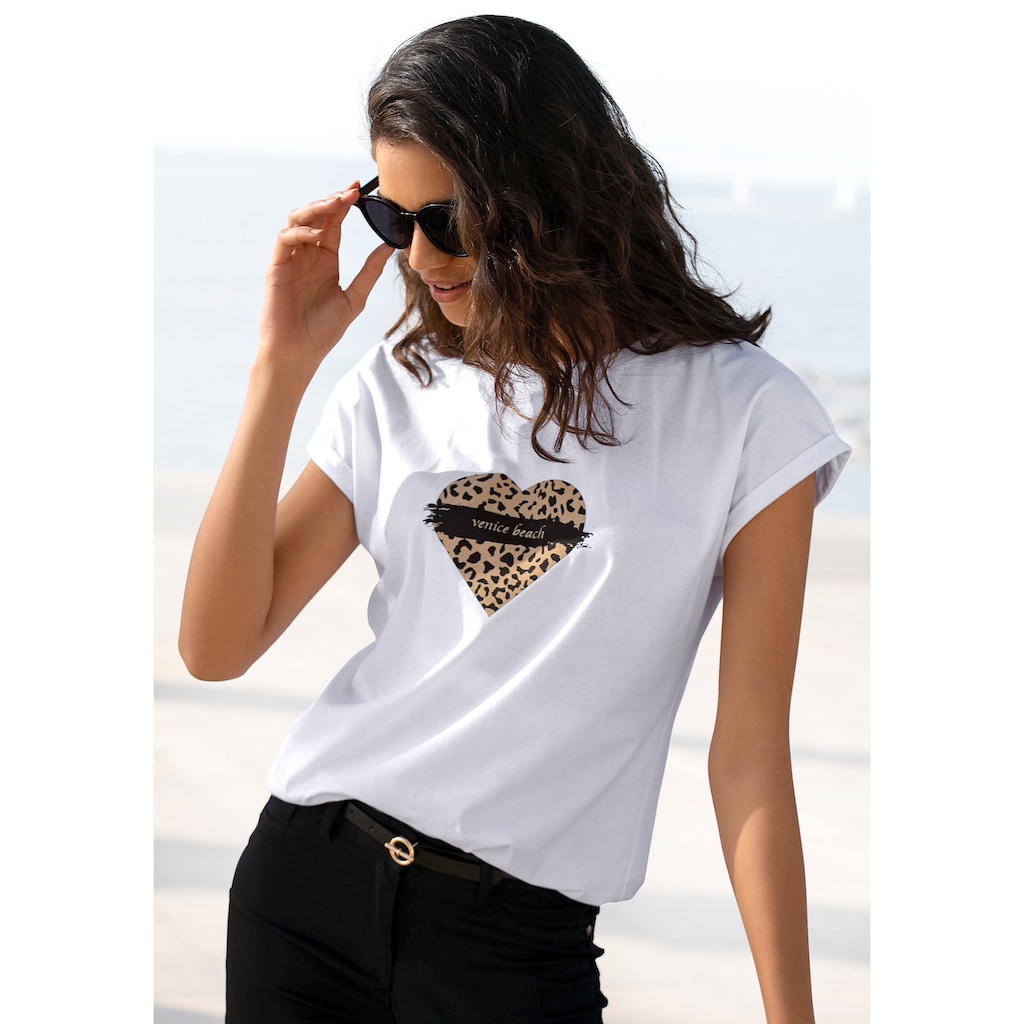 Venice Beach Kurzarmshirt, mit Frontprint, T-Shirt aus Baumwolle, lockere Passform