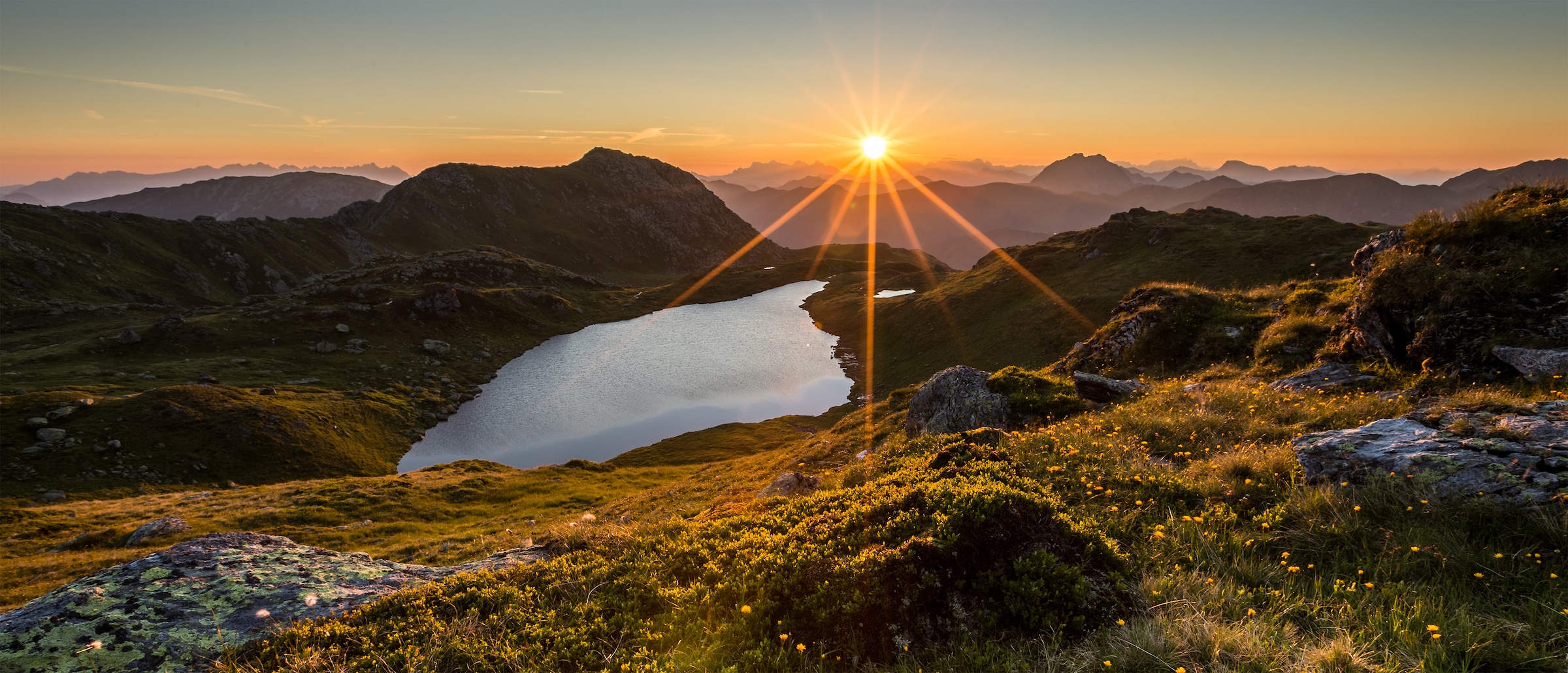 Leinwandbild, Sonnenuntergang-Berge, (1 St.), BxH: 140x60 cm