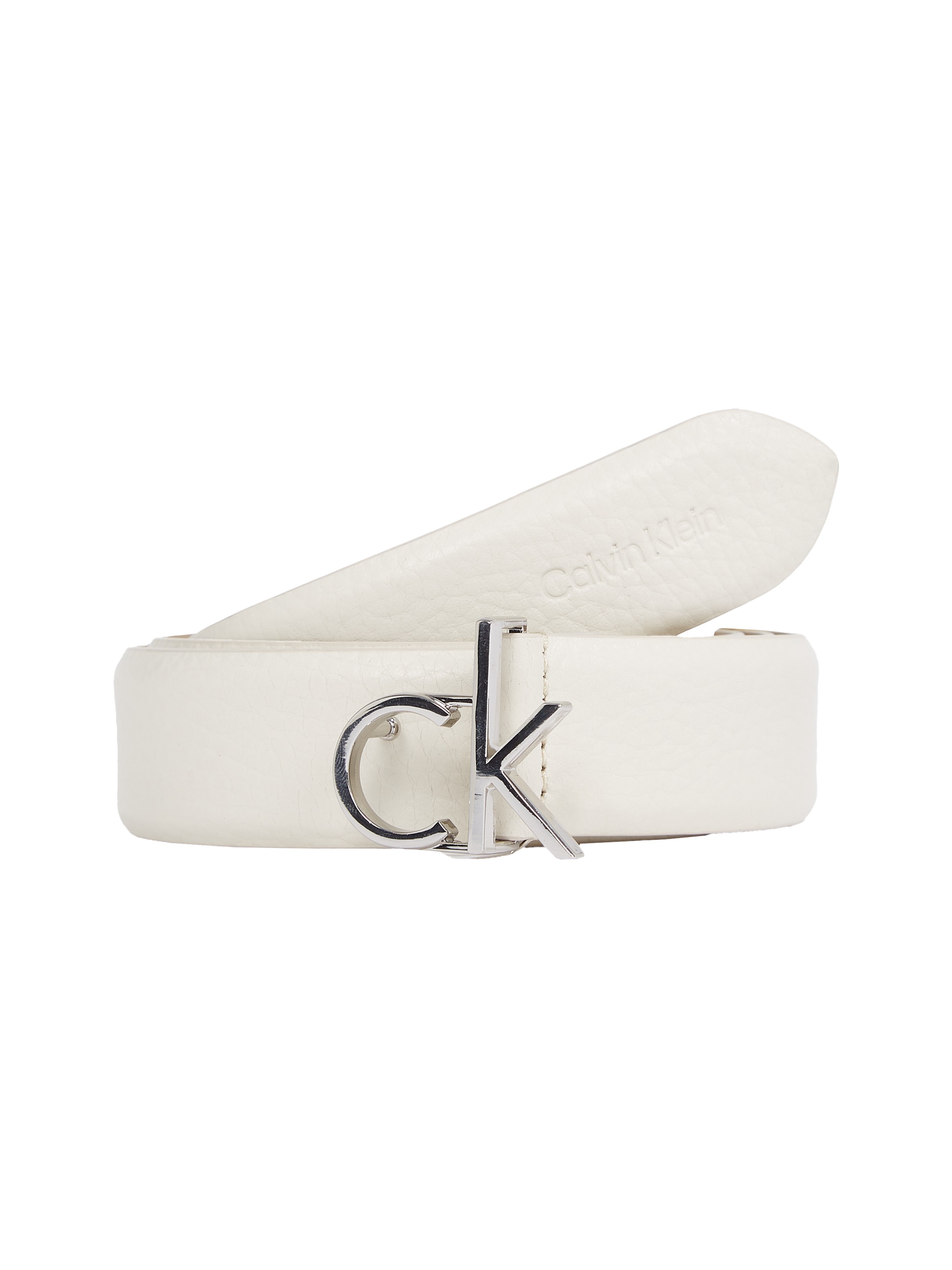 Calvin Klein Damen Ledergürtel »CK LOGO BUCKLE BELT 3.0_PBL« mit Logoprägung als Schließe in weiß, Größe 80