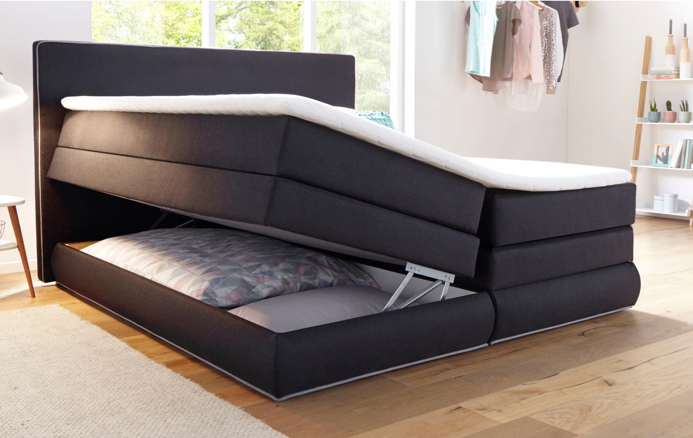 COLLECTION AB Boxspringbett »Ninoni mit Kaltschaummatratze«, inkl. Bettkasten, Topper und wahlweise mit LED-Beleuchtung