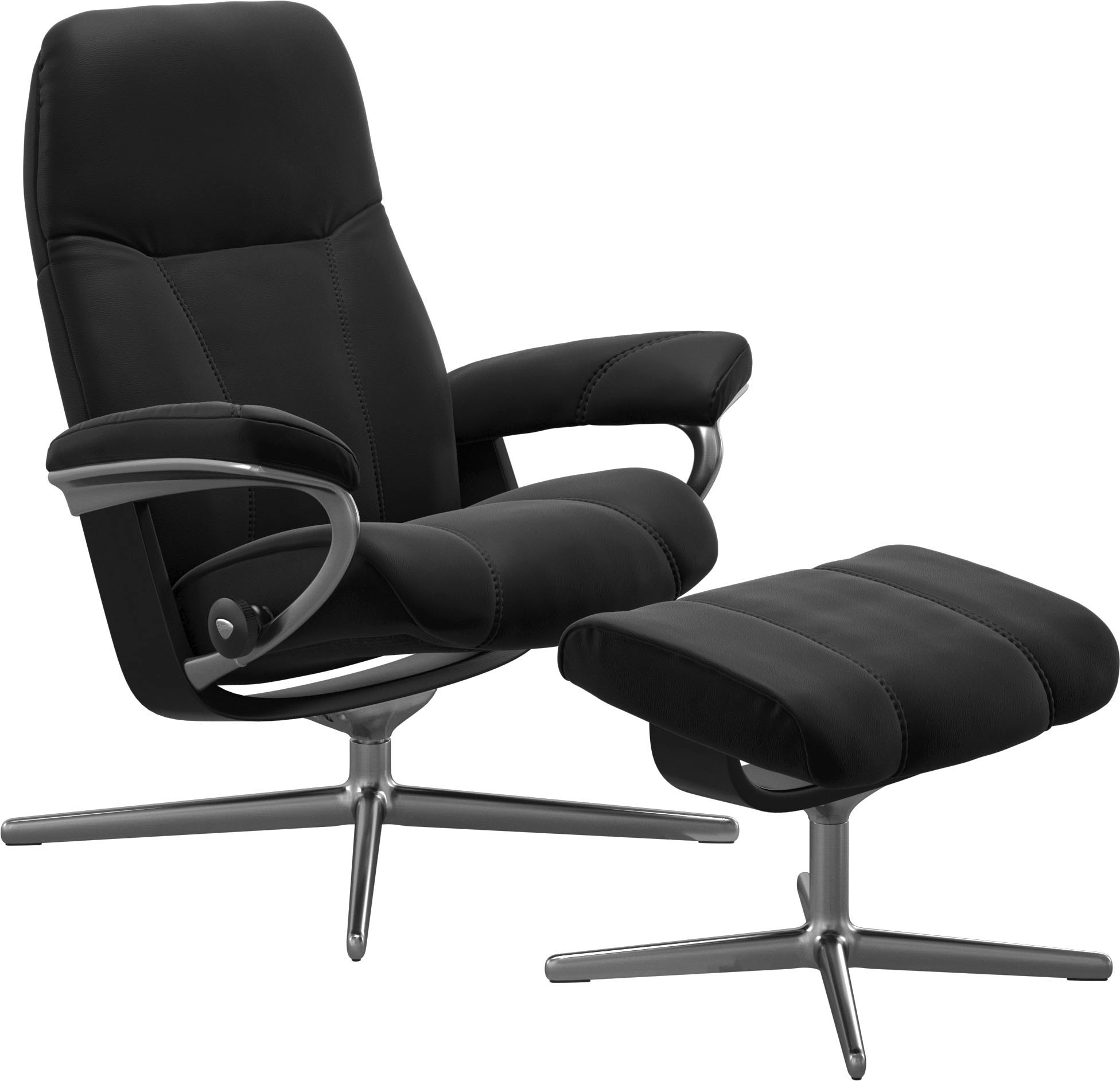 Stressless® Relaxsessel »Consul«, (Set, Relaxsessel mit Hocker), mit Hocker, mit Cross Base, Größe S, M & L, Holzakzent Schwarz