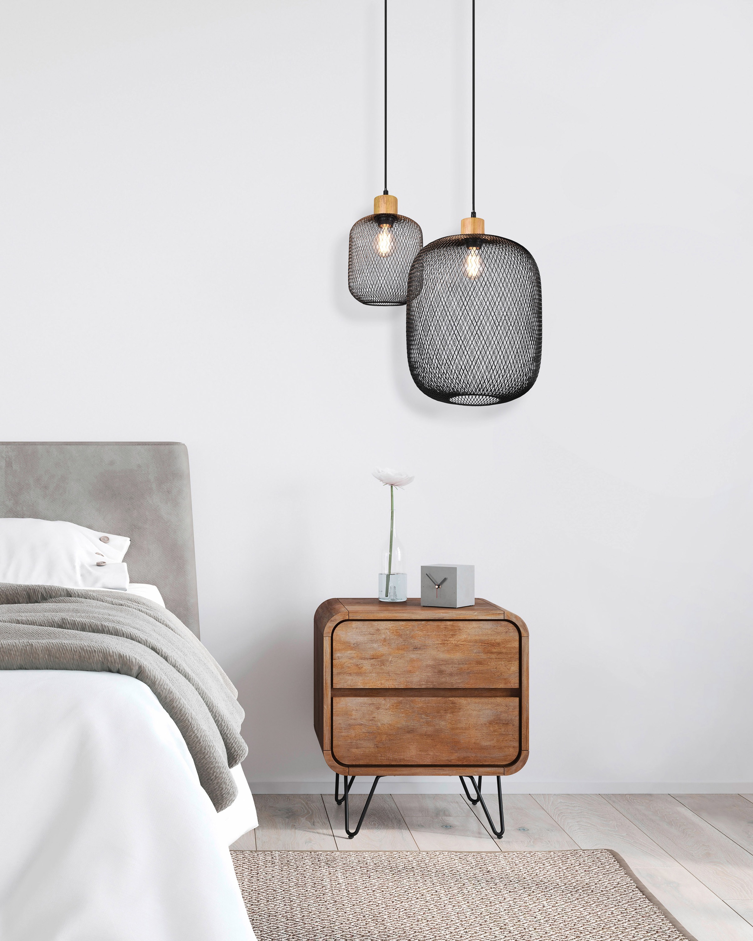 REALITY Leuchten Pendelleuchte »CALIMERO«, 1 flammig, Leuchtmittel E27 | ohne Leuchtmittel, mit Holz-Deko, E27 Leuchtmittel frei wählbar, Ã˜ 18cm, Abhängung 150cm