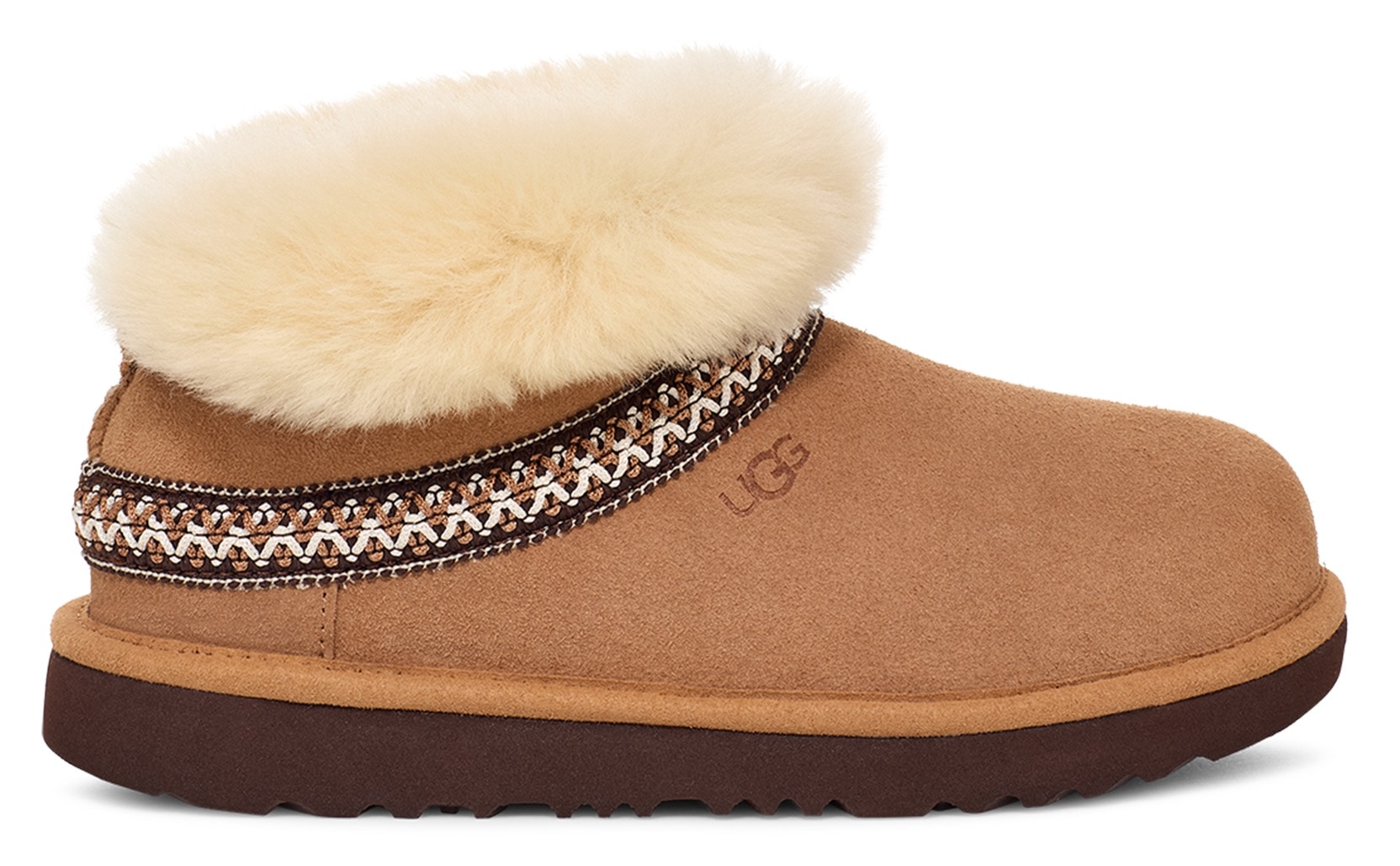 UGG Schlupfboots »CLASSIC MINI CRESCENT«, Schlupfstiefel, Hüttenschuh, Winterschuh mit Lammfellkragen