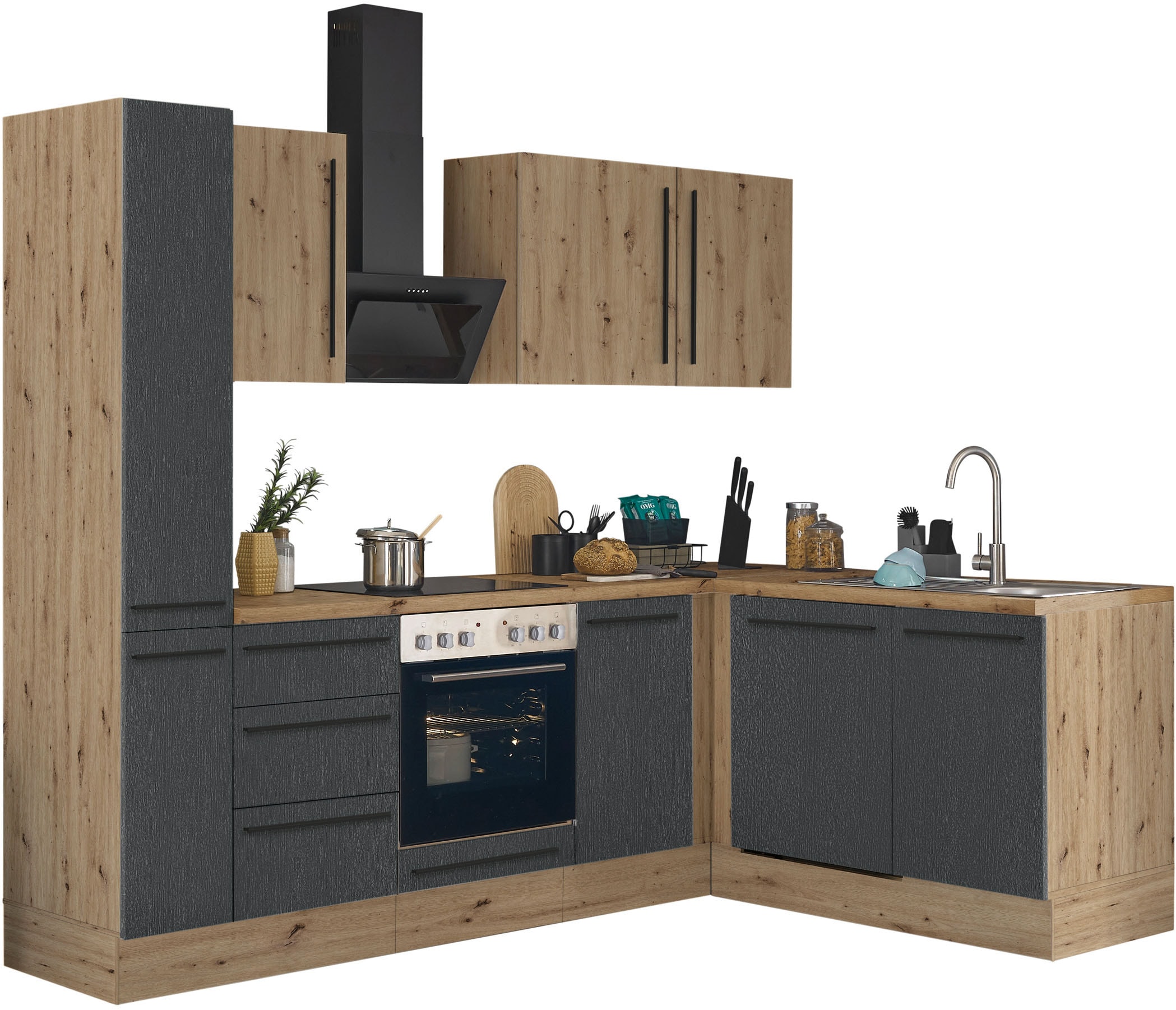 KOCHSTATION Winkelküche »Florida, Stellbreite 250x165 cm«, wahlweise mit E-Geräten, mit Softclose für Türen und Schubkästen