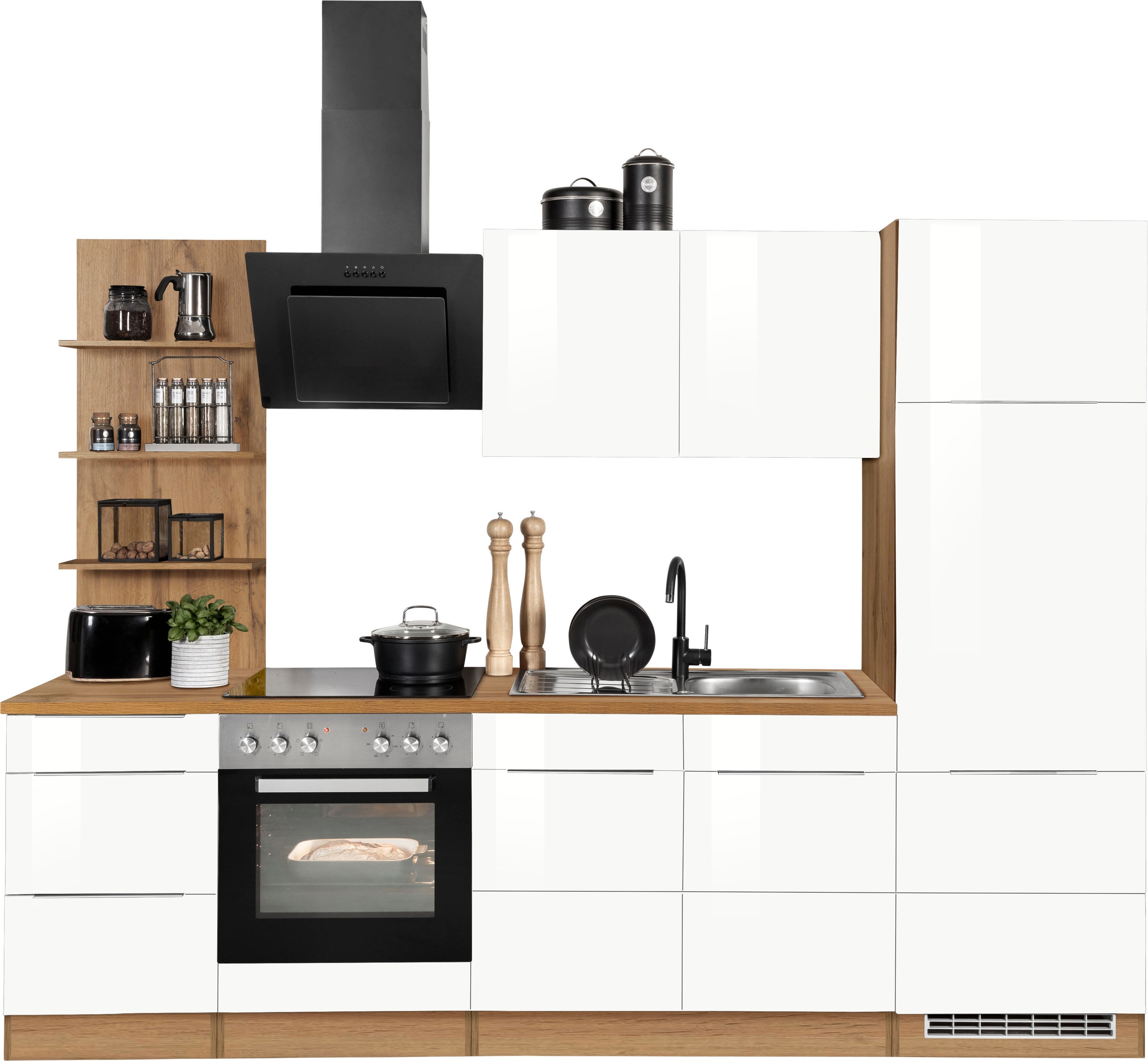 KOCHSTATION Küchenzeile »KS-Brindisi«, Breite 270 cm, wahlweise mit E-Geräten, mit MDF-Fronten und Regal