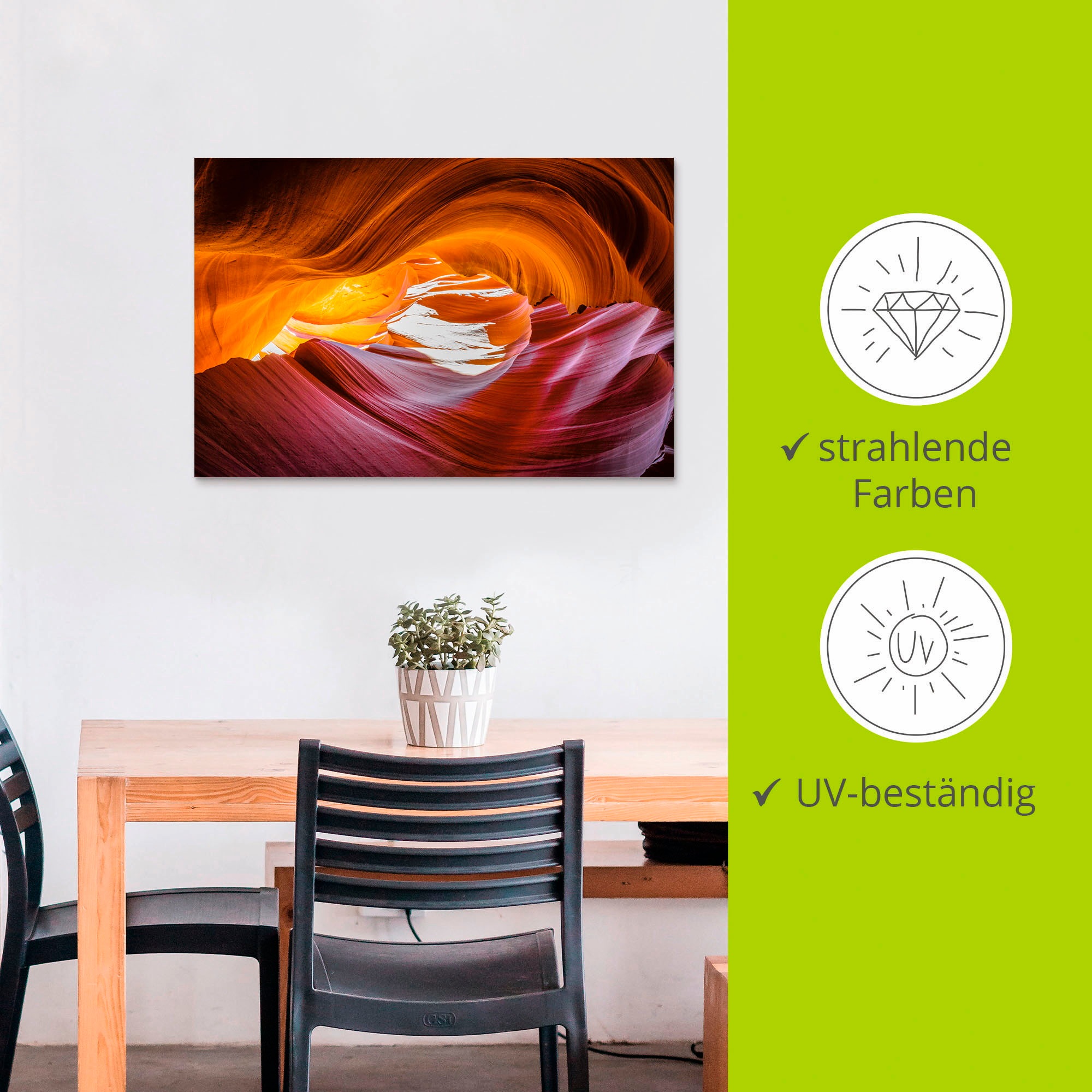 Artland Alu-Dibond-Druck »Antelope Canyon in den USA« Felsen 1 Stk. tlg. für Innen- und Außenbereich geeignet, Outdoorbild