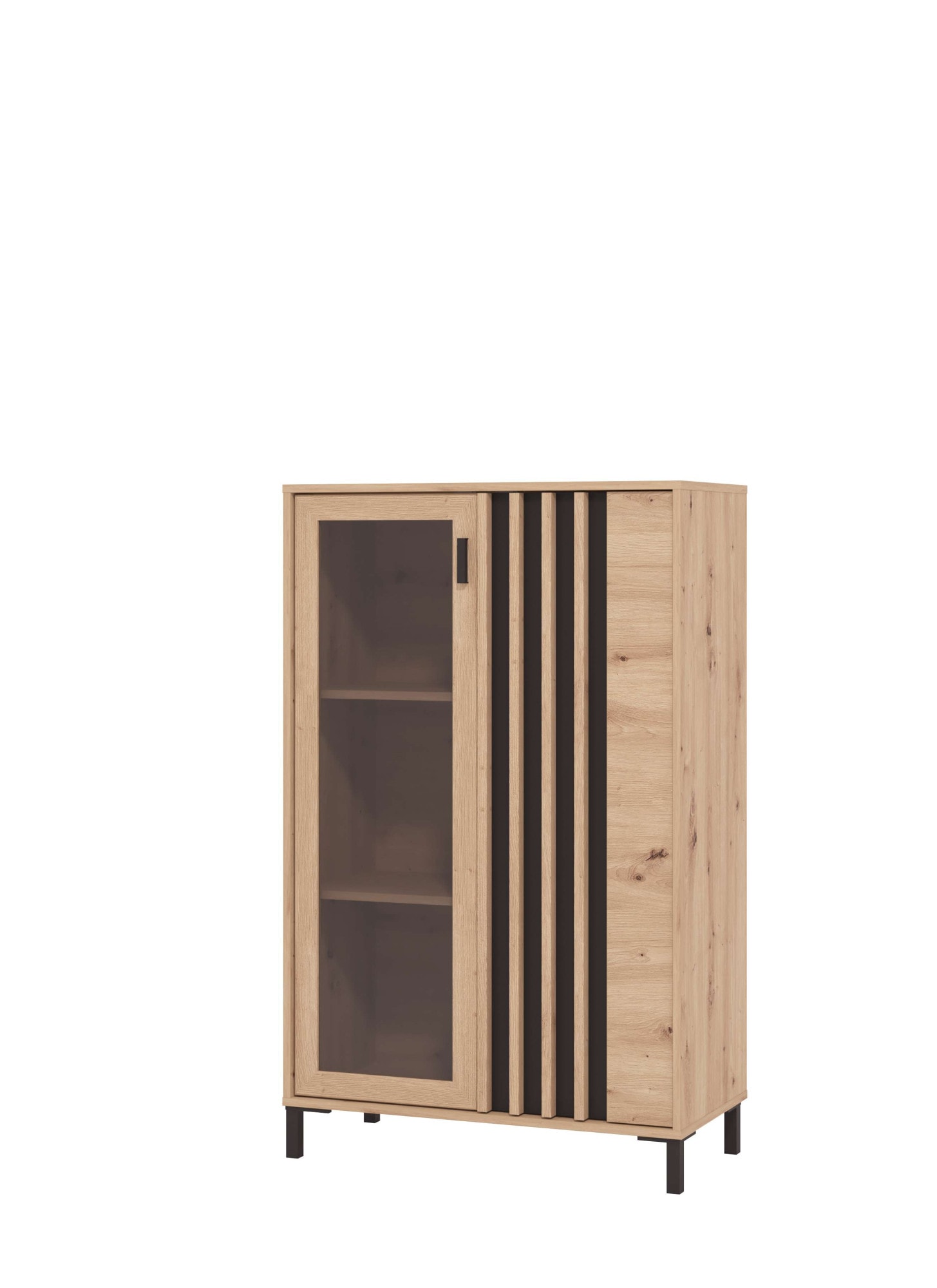 Home affaire Highboard »LAVAL, Hochkommode, Vitrine, Glasvitrine, Kombi-Highboard« Modernes Highboard in Artisan-Dekor mit Glasfront & Lamellen-Optik
