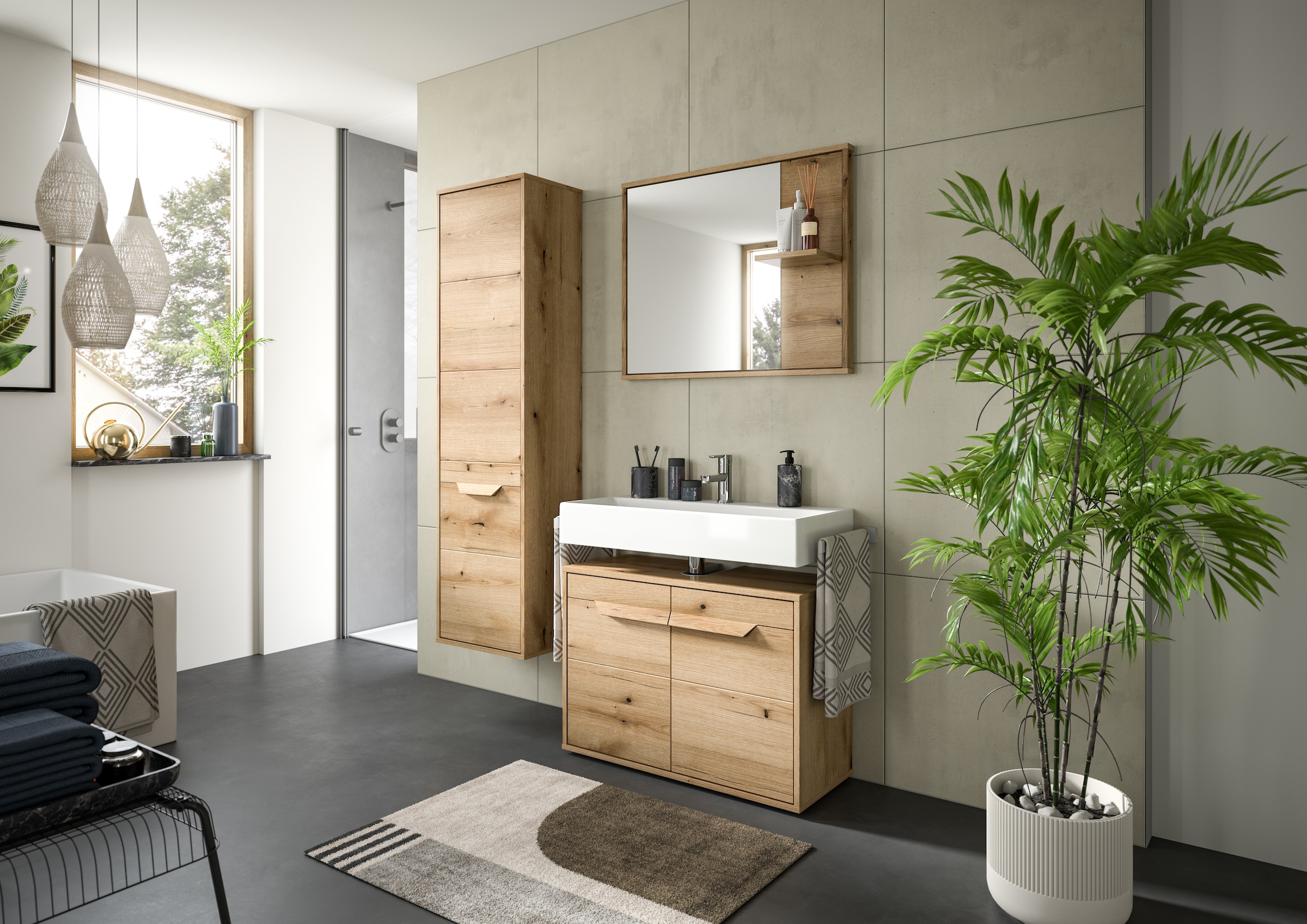 welltime Spiegel »Kayu, Breite 84 cm, 1 Ablagefläche«, Badspiegel, Bad-Möbel, Badezimmer, Bad, Badezimmerspiegel