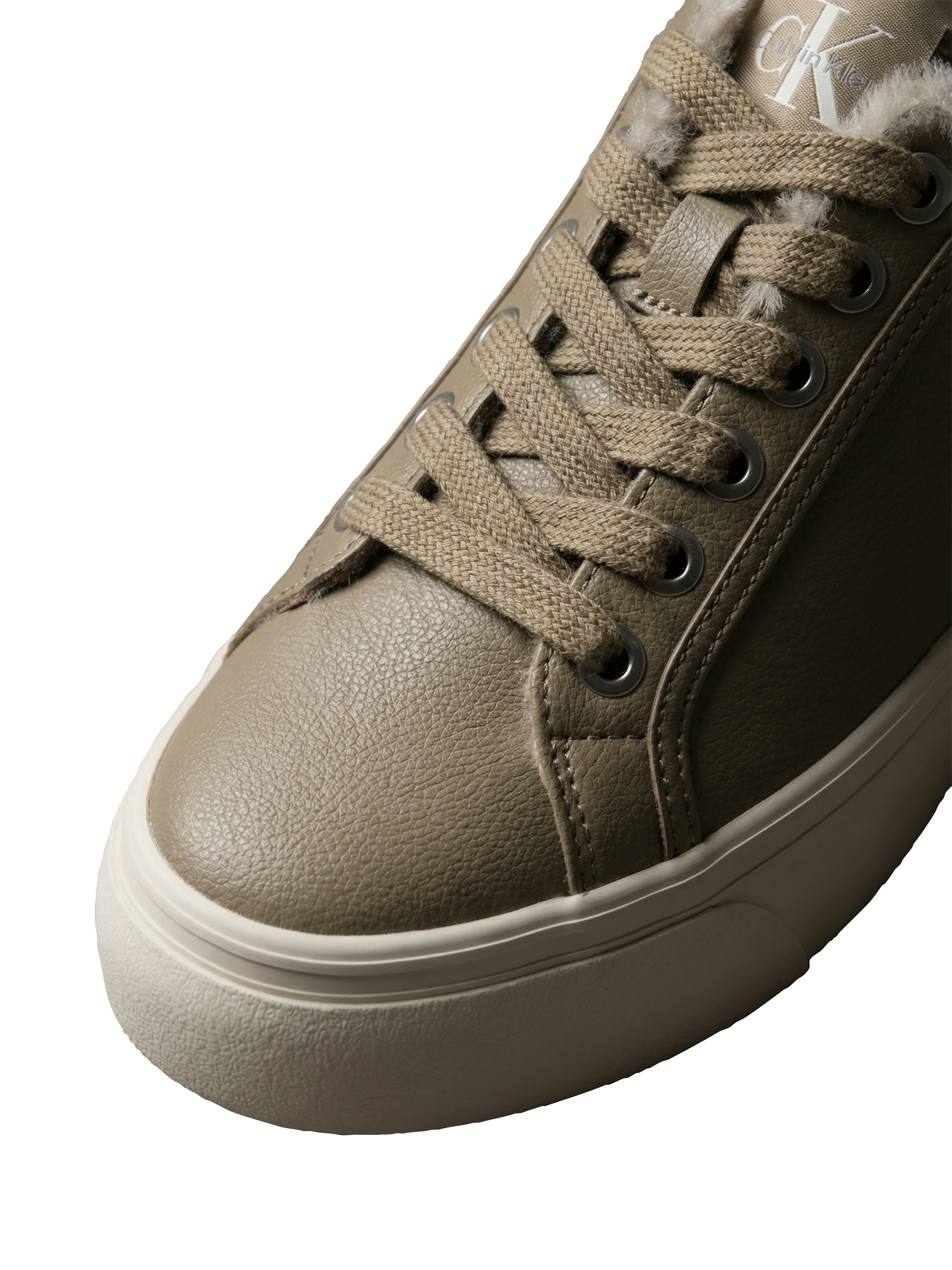 Calvin Klein Plateausneaker »VULC FLATF LACEUP LTH FUR«  Halbschuh, Schnürschuh, Casual-Sneaker mit seitlichem CK-Logo