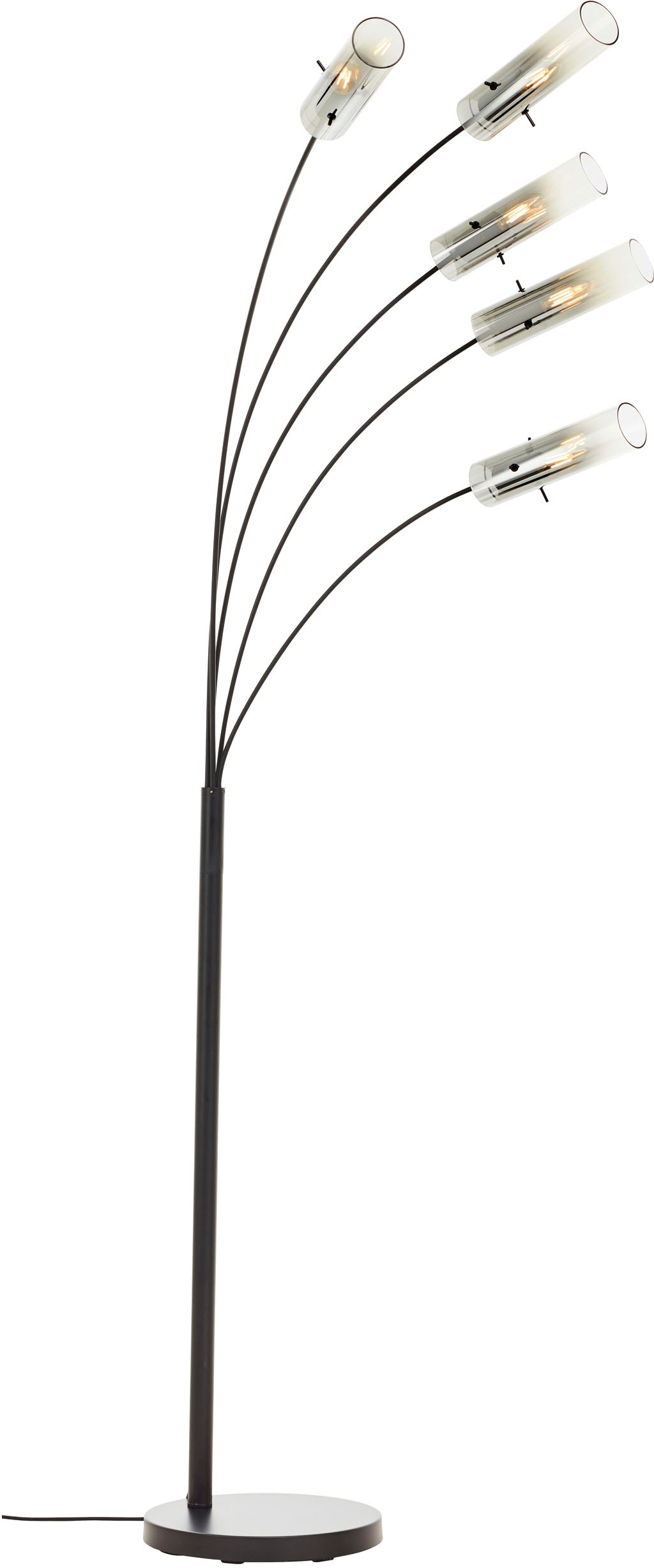 Brilliant Stehlampe »Glasini«, 5 flammig, Leuchtmittel E14 | ohne Leuchtmittel, 200 x 30 x 73 cm, 5 x E14, Metall/Rauchglas, matt schwarz
