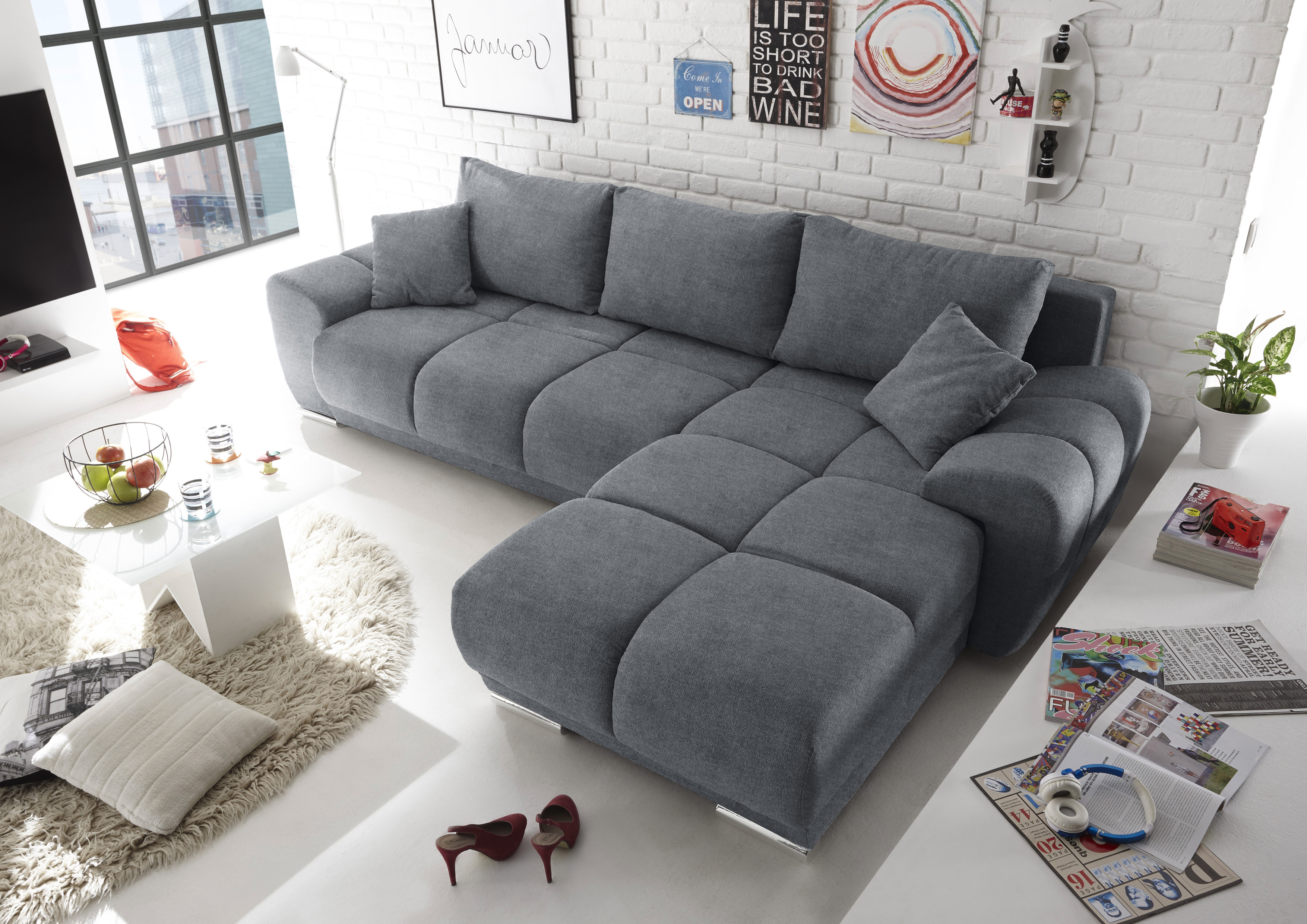Schlafsofa »Anton«, mit Bettfunktion, Bettkasten, Rücken- und Zierkissen, universell...