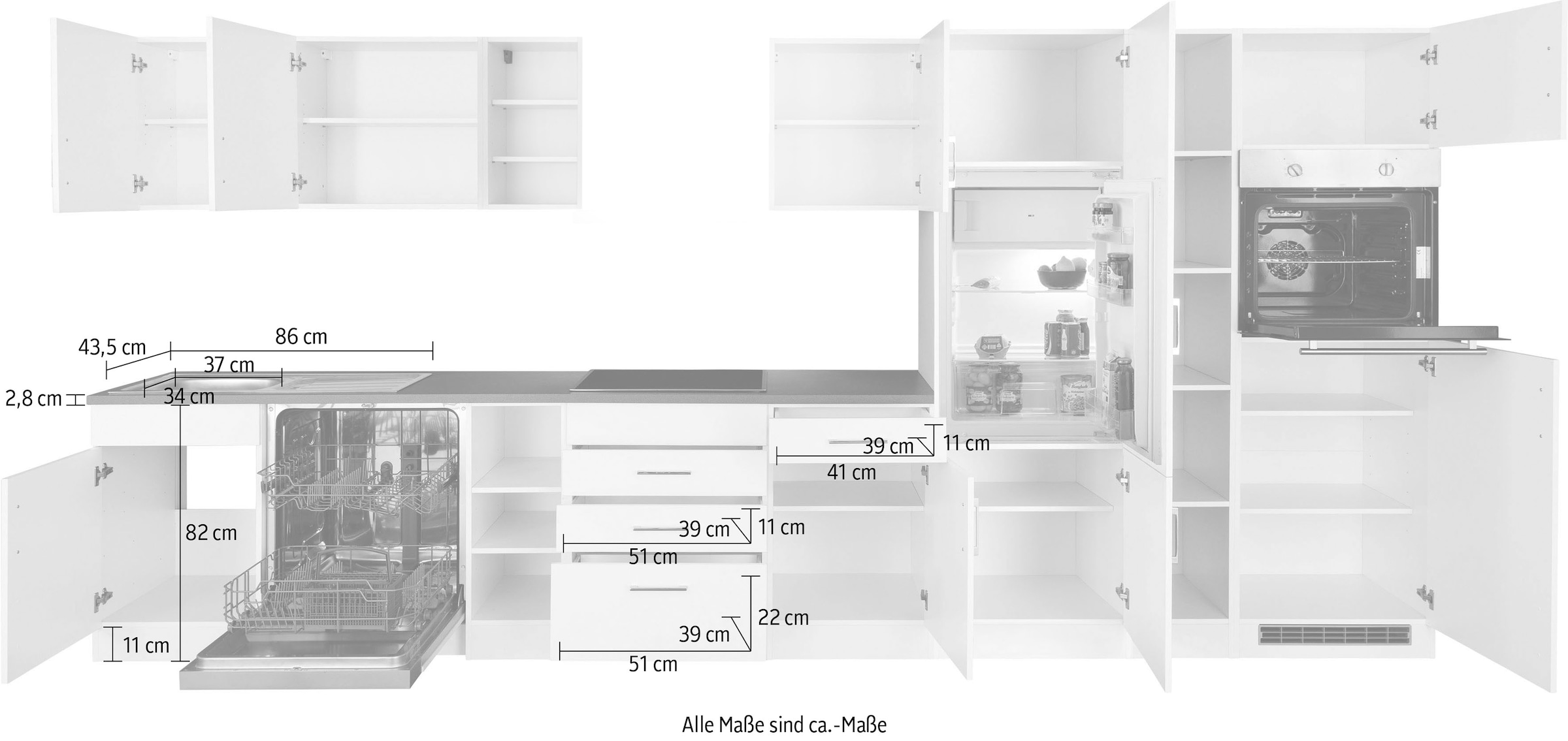 KOCHSTATION Küchenzeile »KS-Paris – Küchen mit einzigartigen Fotomotiven auf den Fronten« Breite 400 cm, wahlweise mit E-Geräten und Induktion