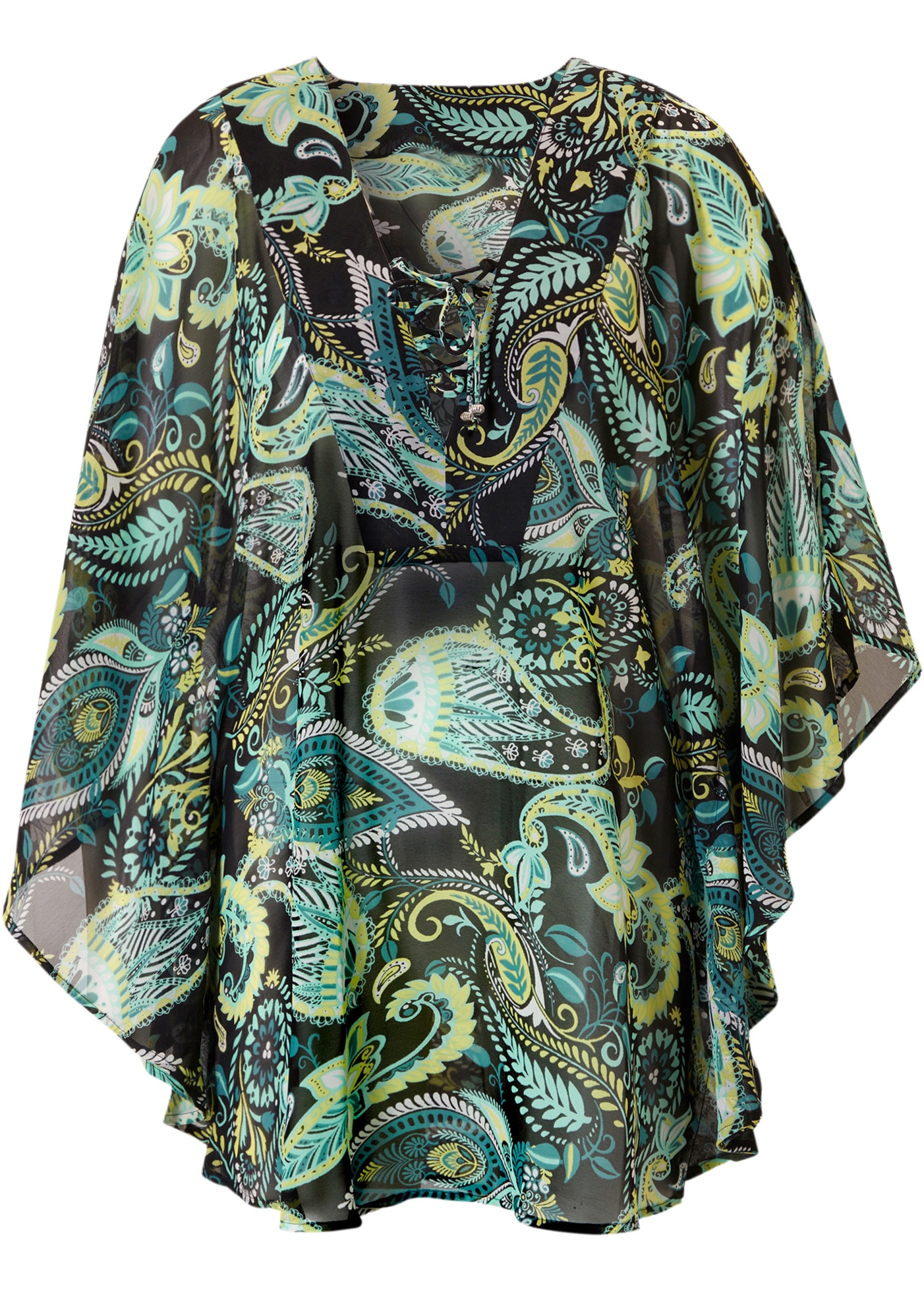 bonprix Tunikakleid »Strandtunika aus leichtem Chiffon« Ohne Taschen aus leichtem Chiffon, lockere loose fit Passform, mit Paisley-Muster
