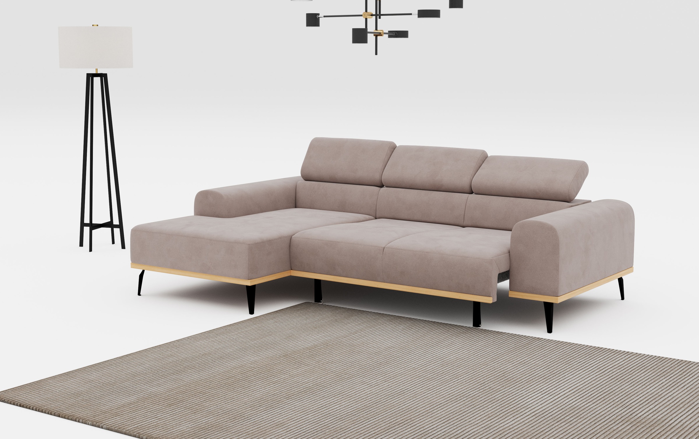 Places of Style Ecksofa »Carlo L-Form«, mit Kopfteilverstellung & Holz-Rahmenoptik, optional Relaxfunktion