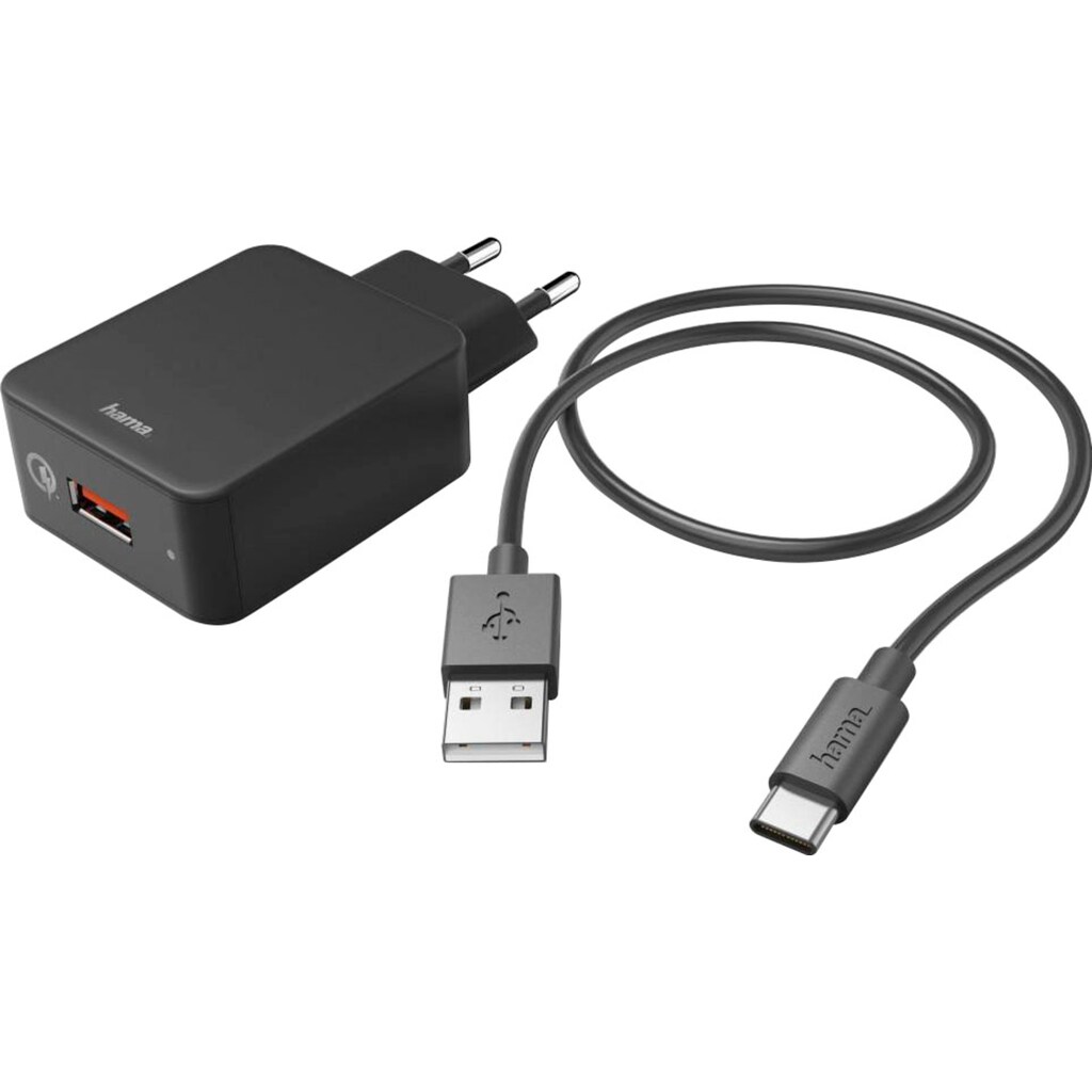 Hama USB-Ladegerät »Ladeset,USB-C,Ladegerät QC 3.0 +USB-C-Kabel, 1,5 m USB-Adapter Schwarz«