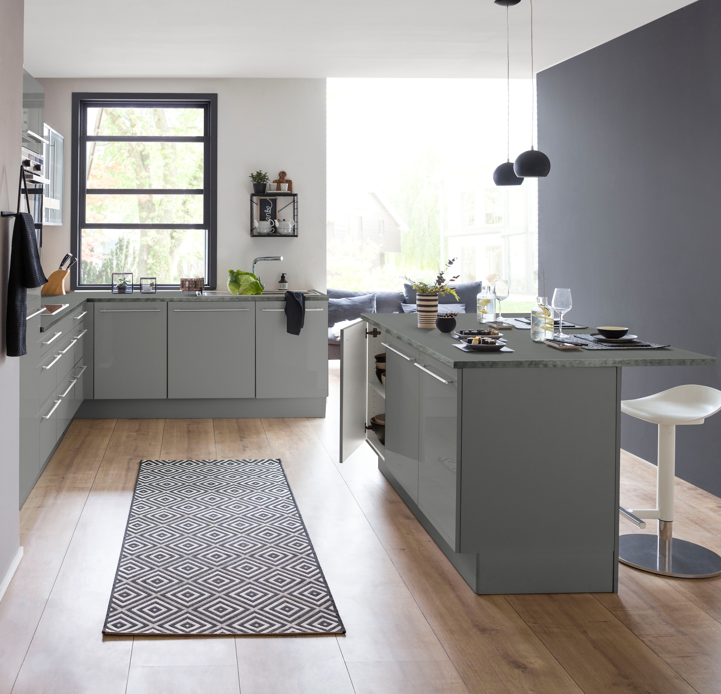 OPTIFIT Kücheninsel »Bern« mit durchgehender Arbeitsplatte als Theke, Breite 160 cm