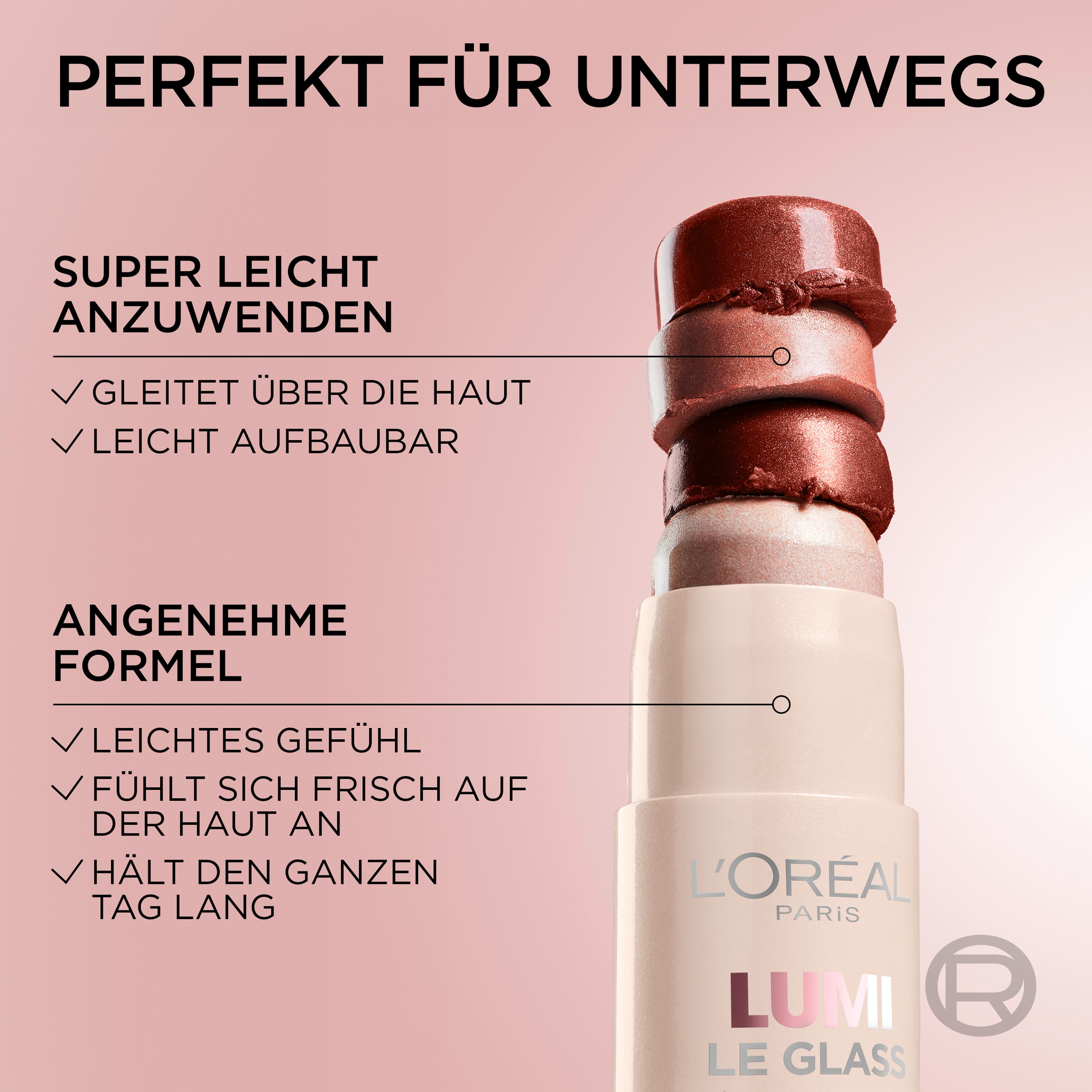 L'ORÉAL PARIS Highlighter »L'Oréal Paris Lumi Le Glass Highlighter Stick«, Reflektierender Wet-Look, hält den ganzen Tag, einfach aufzutragen.