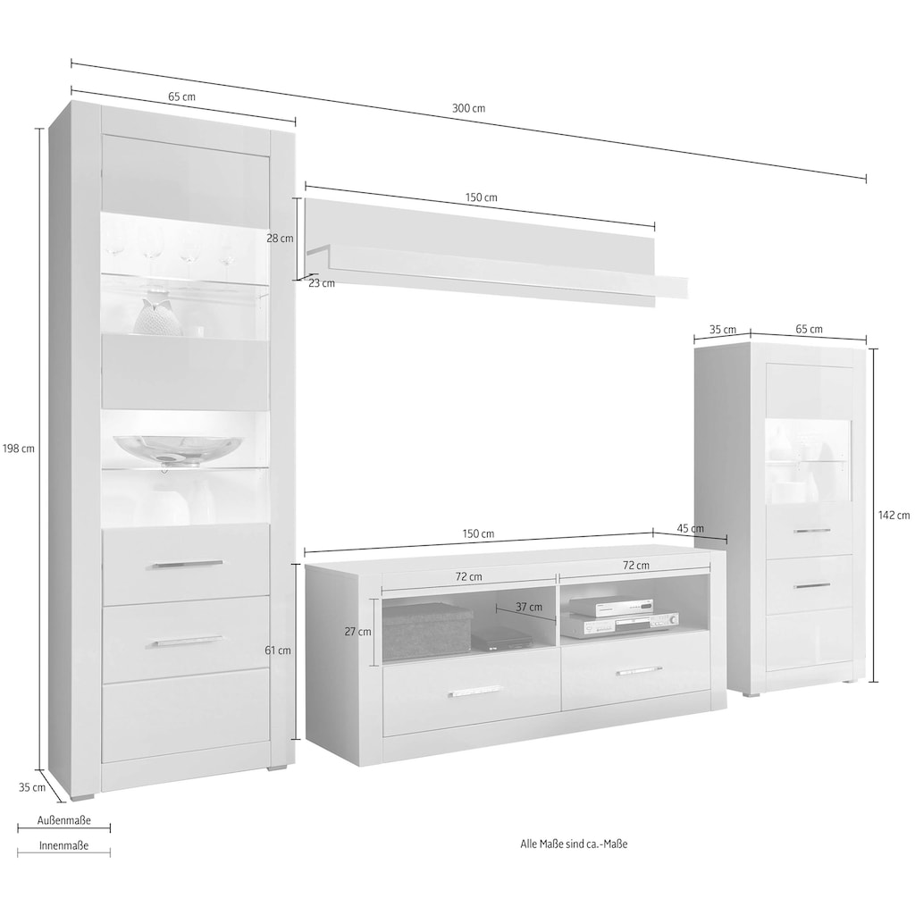 INOSIGN Wohnwand »BIANCO«, (Set, 4 St.)