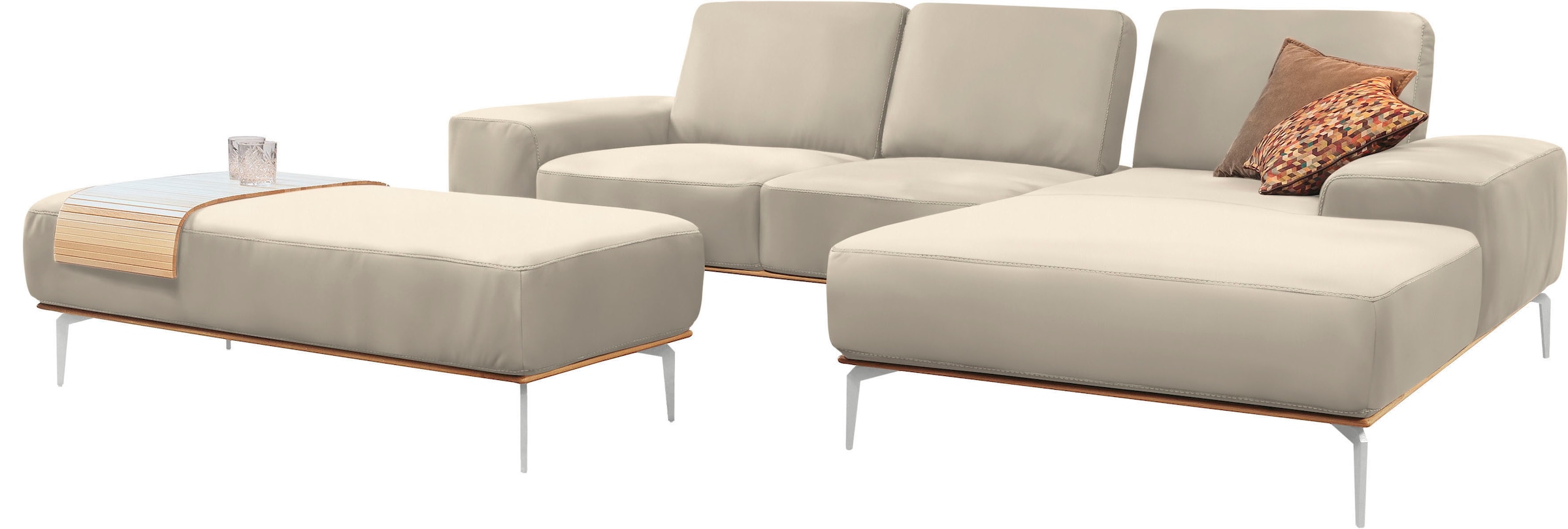 Ecksofa »run«, mit elegantem Holzsockel, Füße in Chrom glänzend, Breite 279 cm