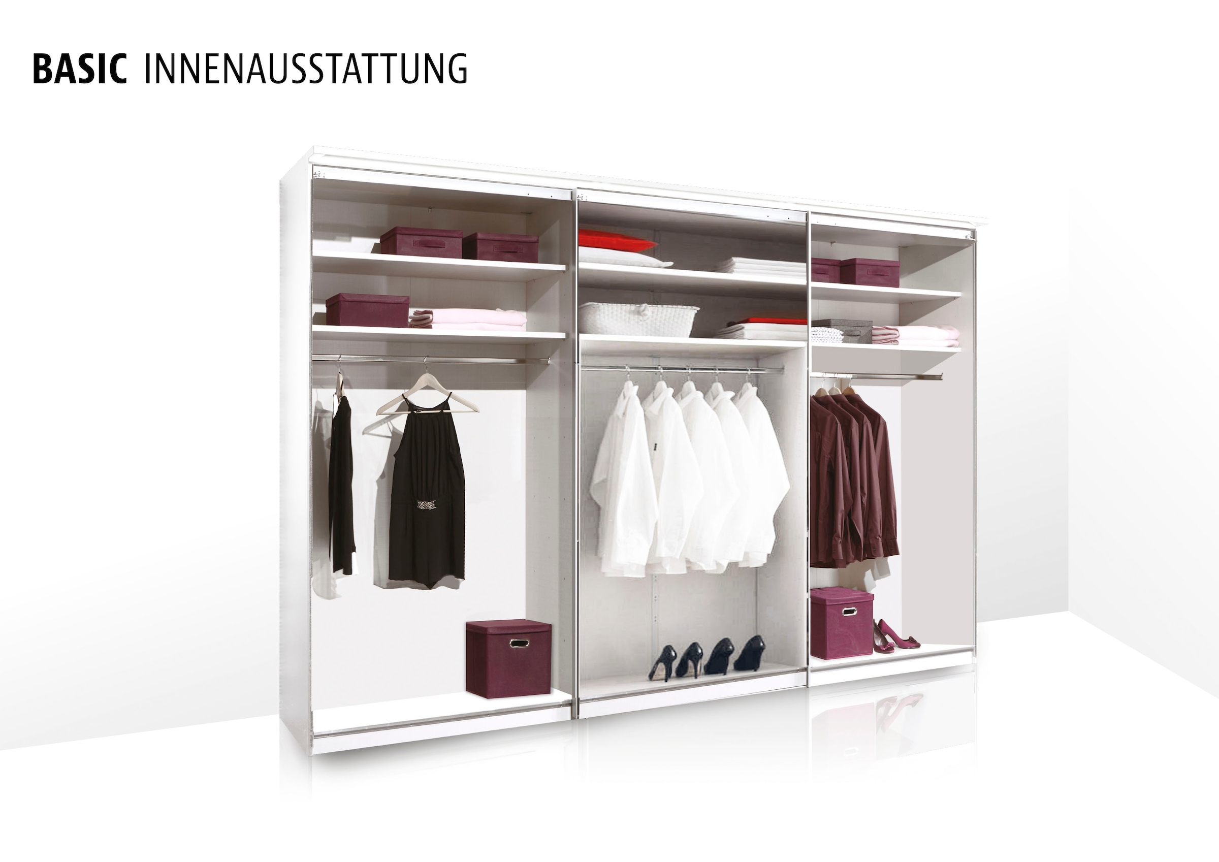 STAUD Schwebetürenschrank »Sinfonie Plus, edles Design in hochwertiger Qualität, Made in Germany«, (in 4 verschiedenen Ausstattungen erhältlich), Mit kombinierter Glas-Spiegel-Front, viele Varianten
