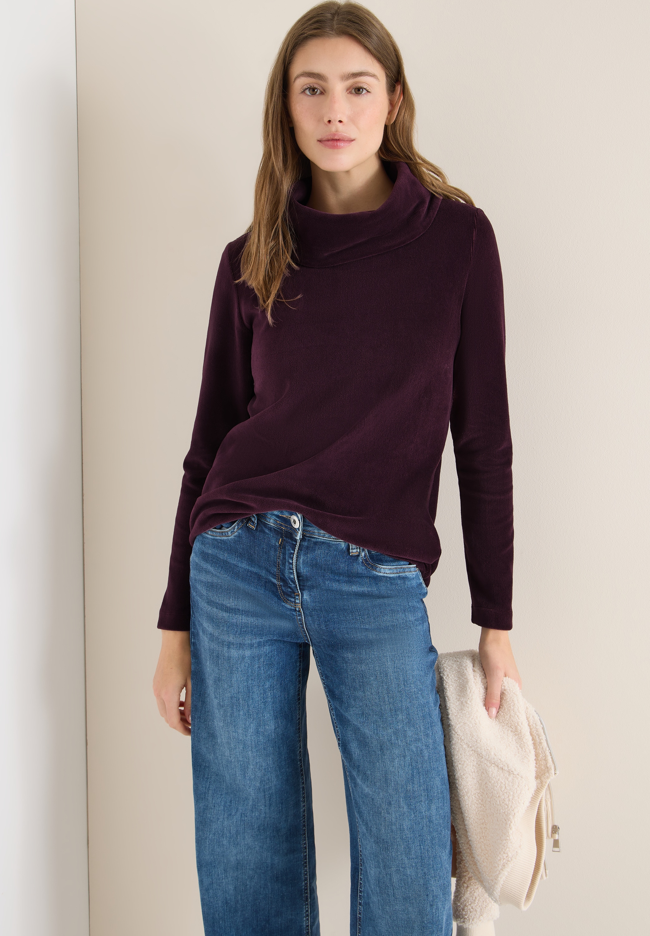 Cecil Rundhalspullover Cord Shirt mit großem Kragen