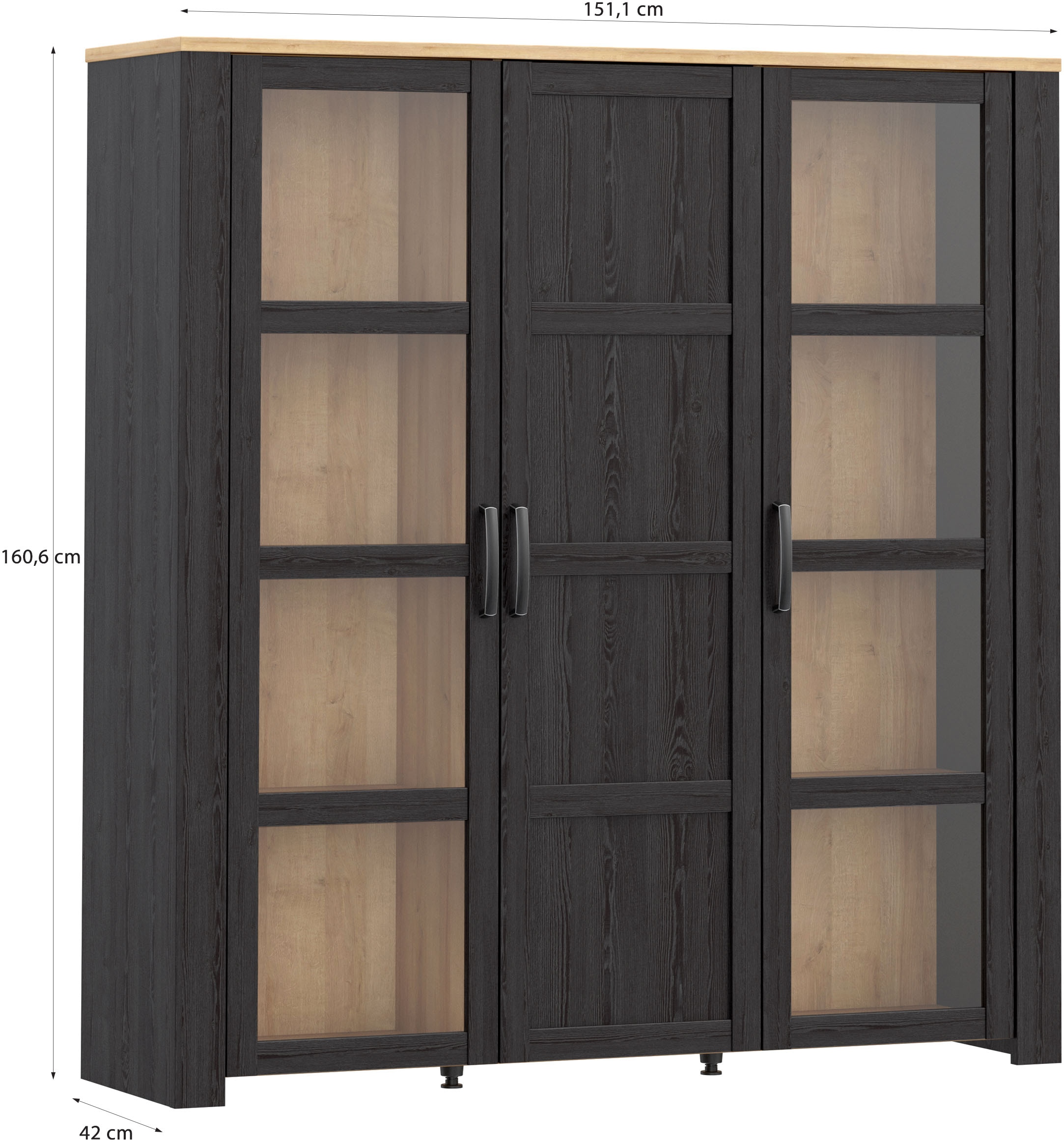 FORTE Highboard »Bohol, großes Highboard 2, Glastüren, viel Stauraum« B/H/T 151,1/160,6/42 cm Beleuchtung optional bestellbar