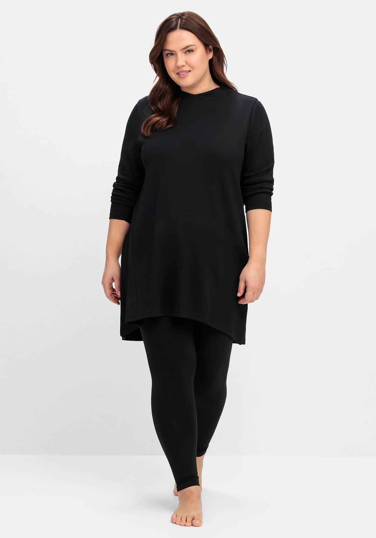 Sheego Sweatshirt »Longshirt aus Interlock, im Vokuhila-Schnitt«, aus Interlock, im Vokuhila-Schnitt