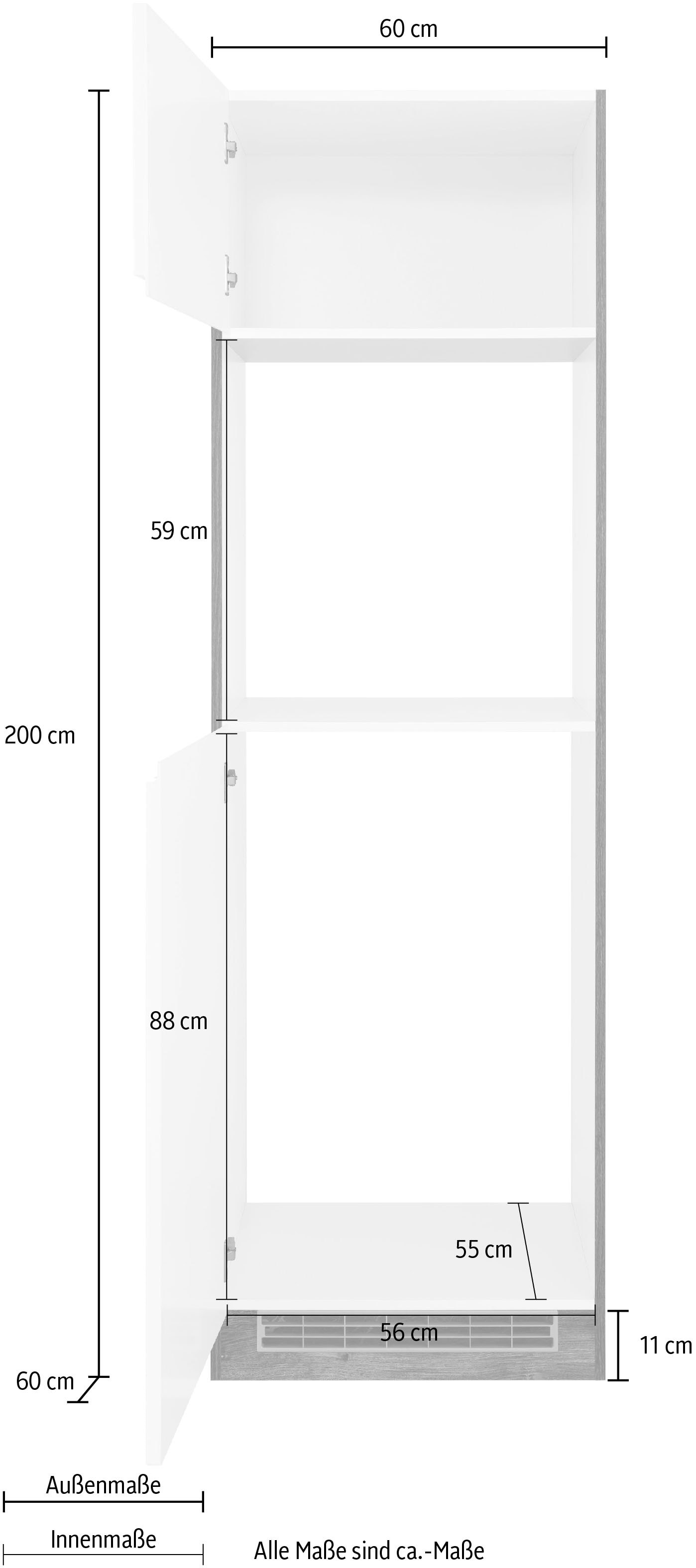 HELD MÖBEL Backofen/Kühlumbauschrank »Virginia«, 200 cm hoch, 60 cm breit, Nische  für Ofen B/H/T: 56/59/55 cm im OTTO Online Shop