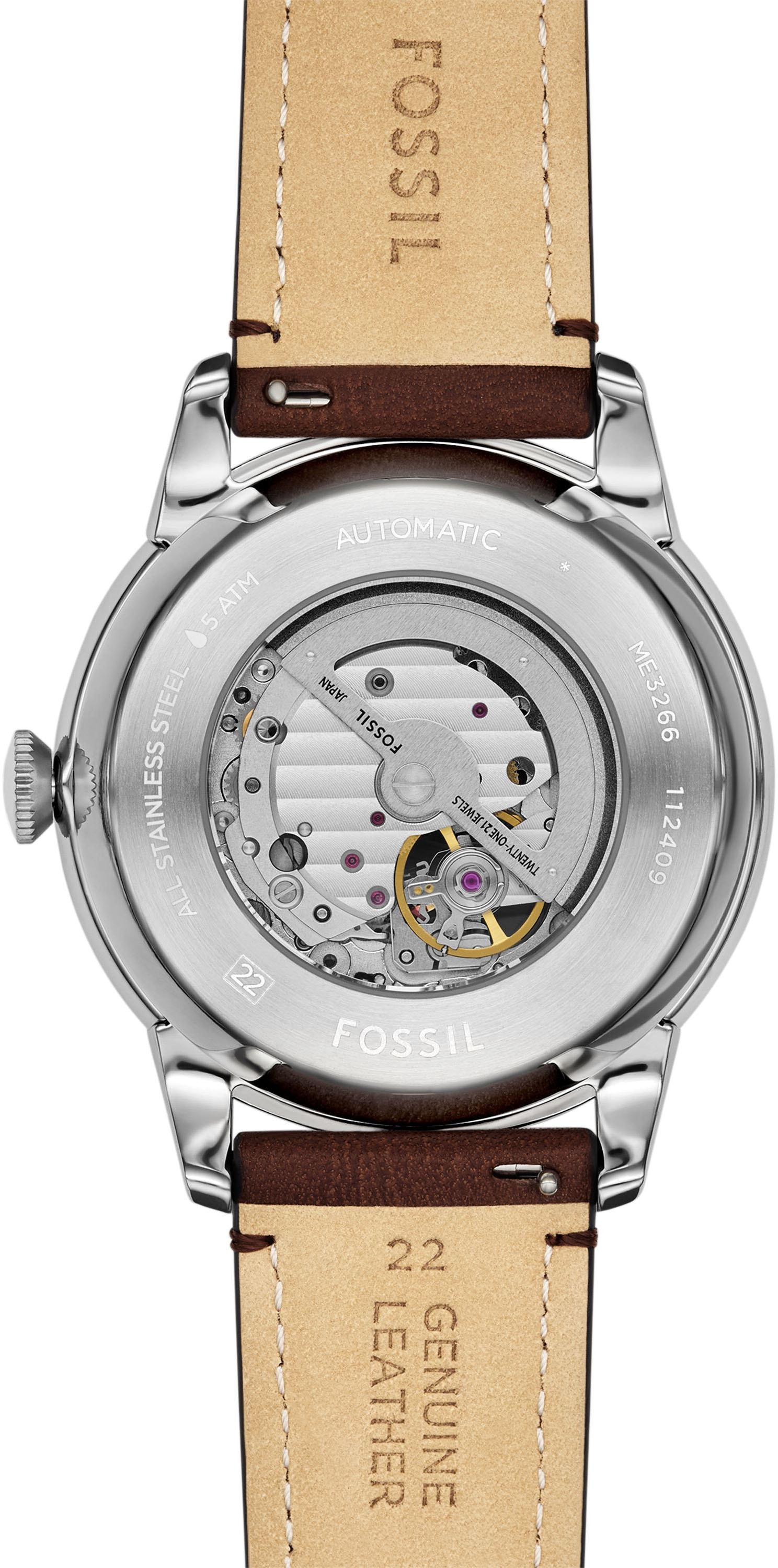 Fossil Automatikuhr »TOWNSMAN Automatic«, Armbanduhr, Herrenuhr, Mechanische Uhr, Lederarmband, analog