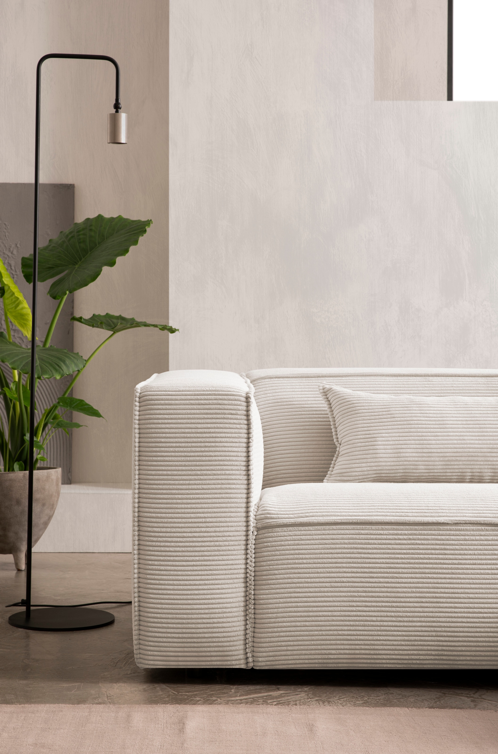LeGer Home by Lena Gercke Ecksofa »PIARA mit Kedernaht in Cord oder Leinenoptik, moderne Couch in L-Form«, wahlweise Ottomane rechts/links, schwarze Füße, bequemer Sitzkomfort