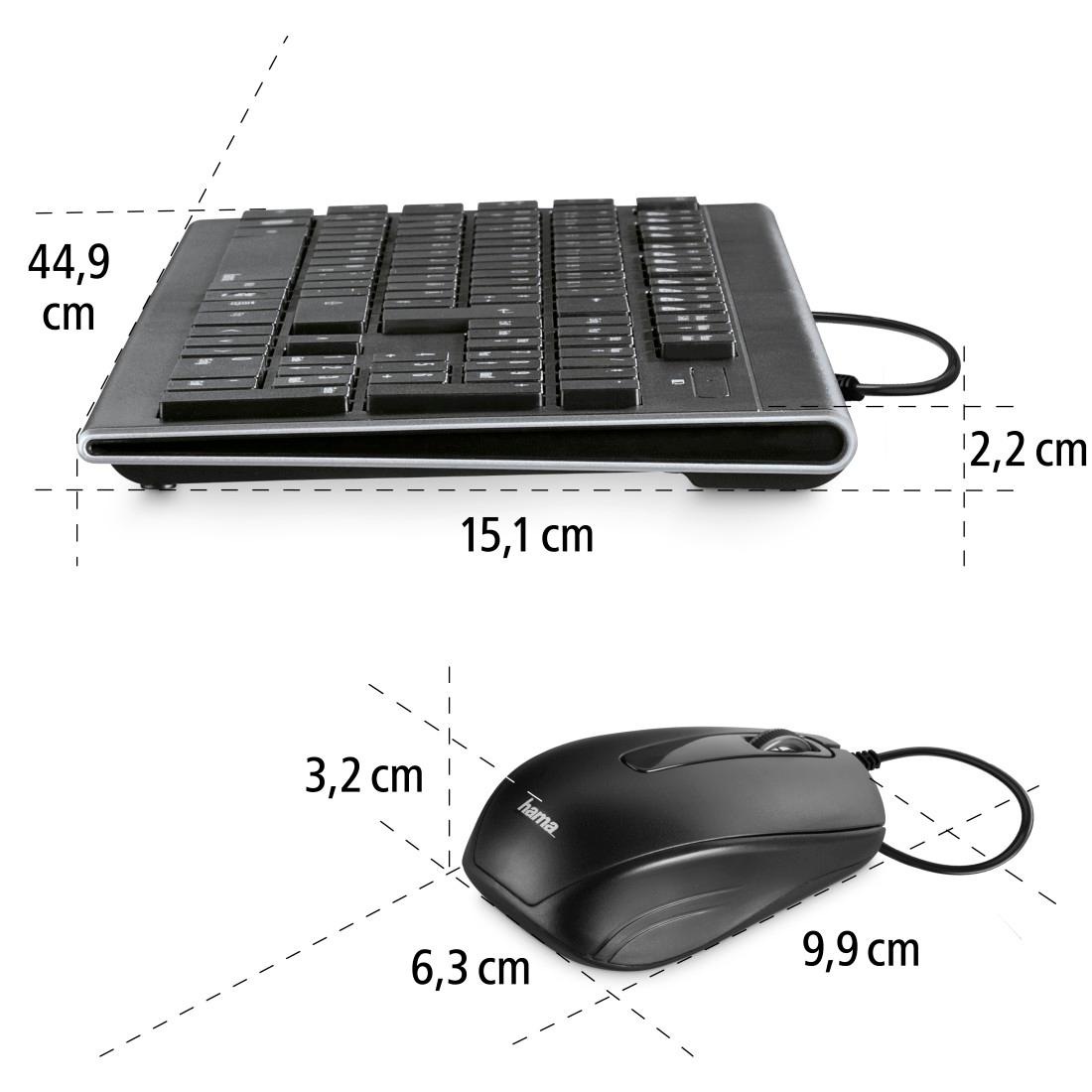 Hama Tastatur- und Maus-Set »Tastatur-/Maus-Set Cortino kabelgebunden Schwarz USB-A-Stecker«