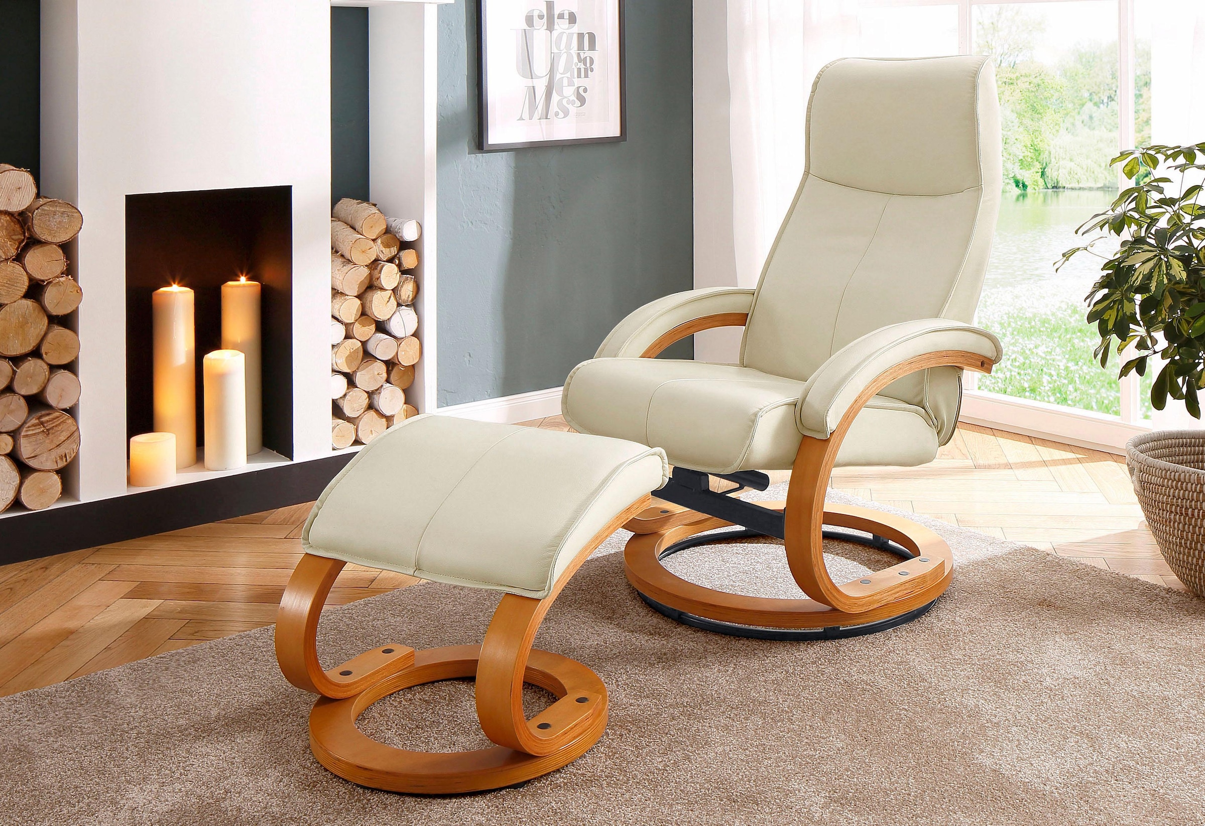 Home affaire Relaxsessel »Paris, TV-Sessel mit Hocker und manueller Liegefunktion«, (Set, 2 St., bestehend aus Sessel und Hocker), Dreh- und Kippfunktion, NaturLEDER®