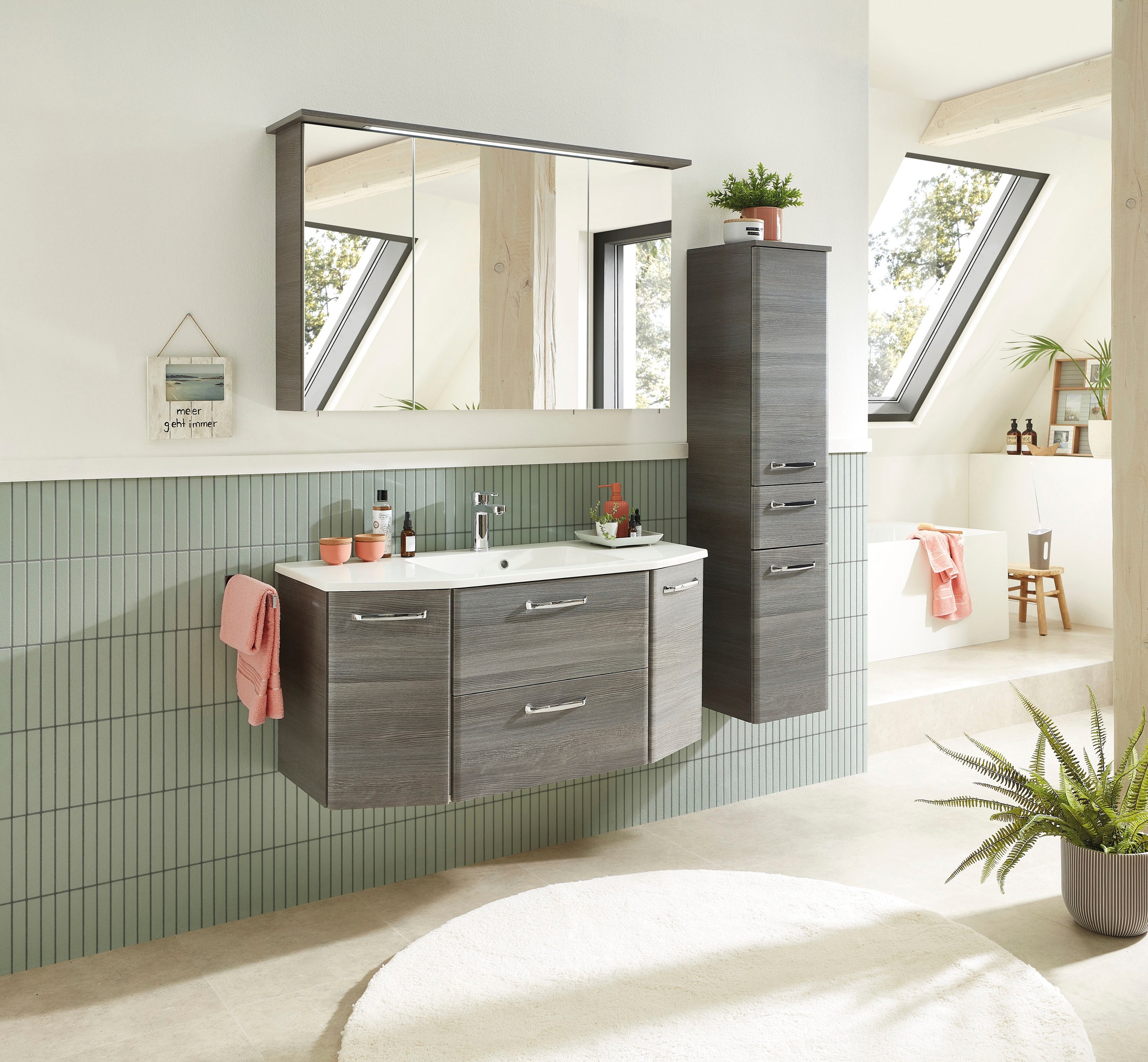 Saphir Badmöbel-Set »Quickset 3-teilig, Mineralmarmor-Waschtisch und LED-Spiegelschrank« 4 Stk. tlg.