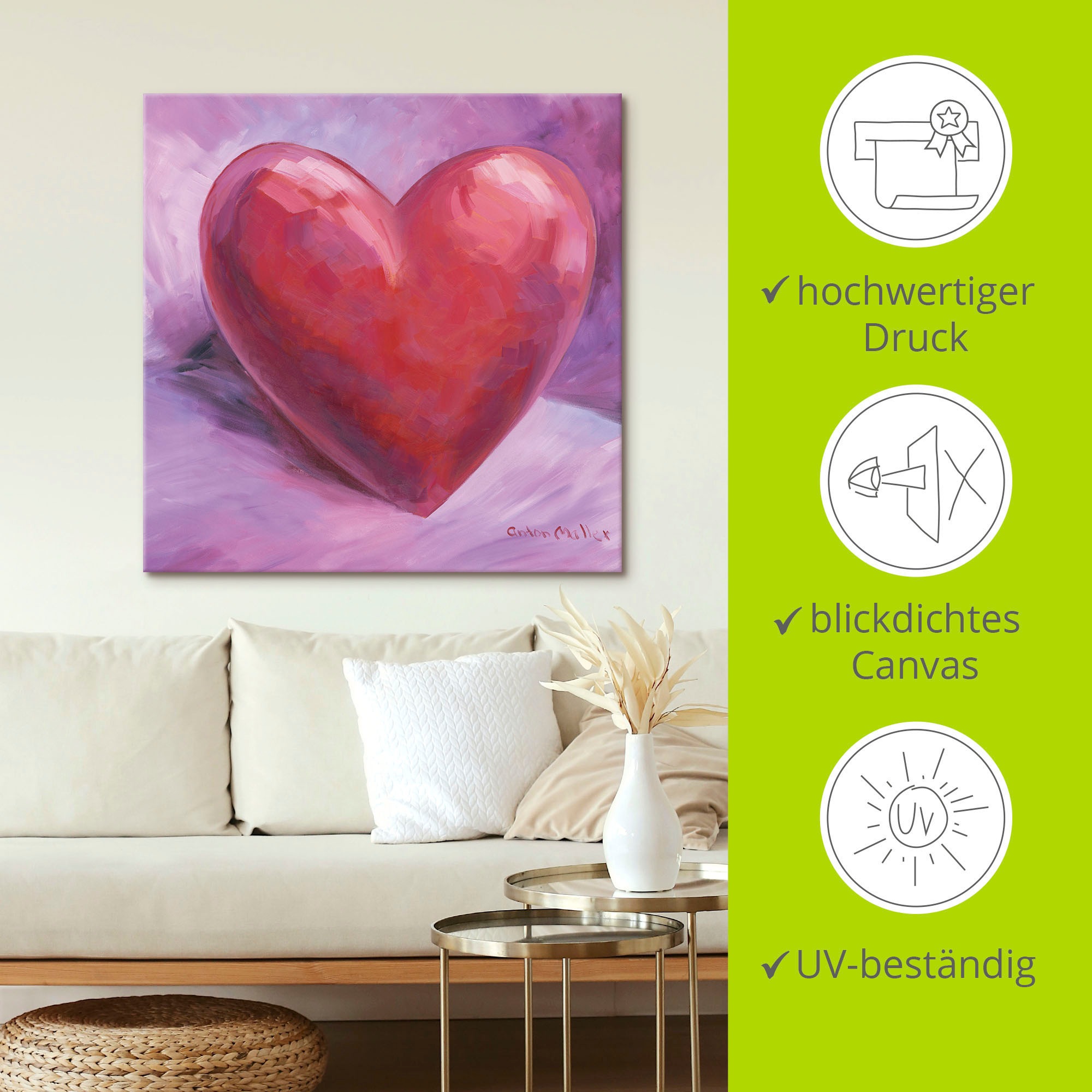 Artland Wandbild »Lila Herz« Herzen 1 Stk. tlg. als Leinwandbild, Poster in verschied. Größen