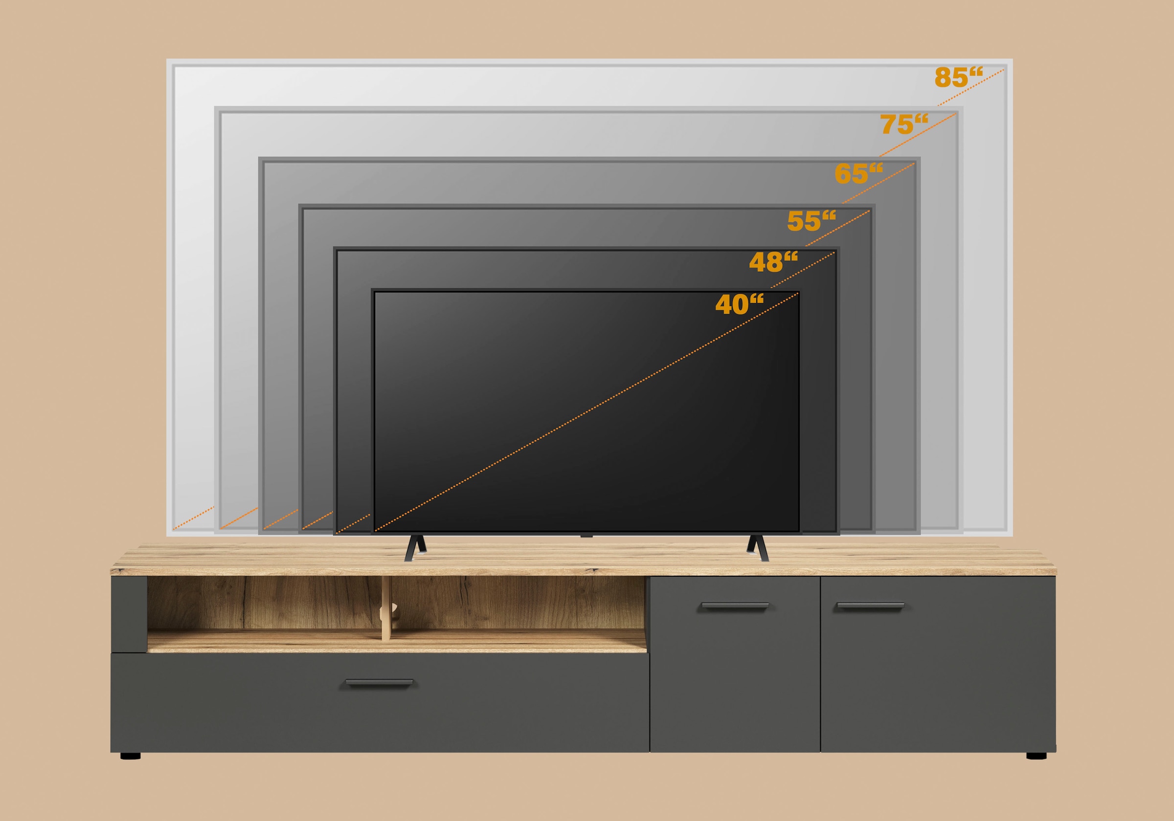 INOSIGN Lowboard »Estepona TV-Kommode« 1 Stk. tlg. TV-Board, Breite 210 cm, Elegant und modern