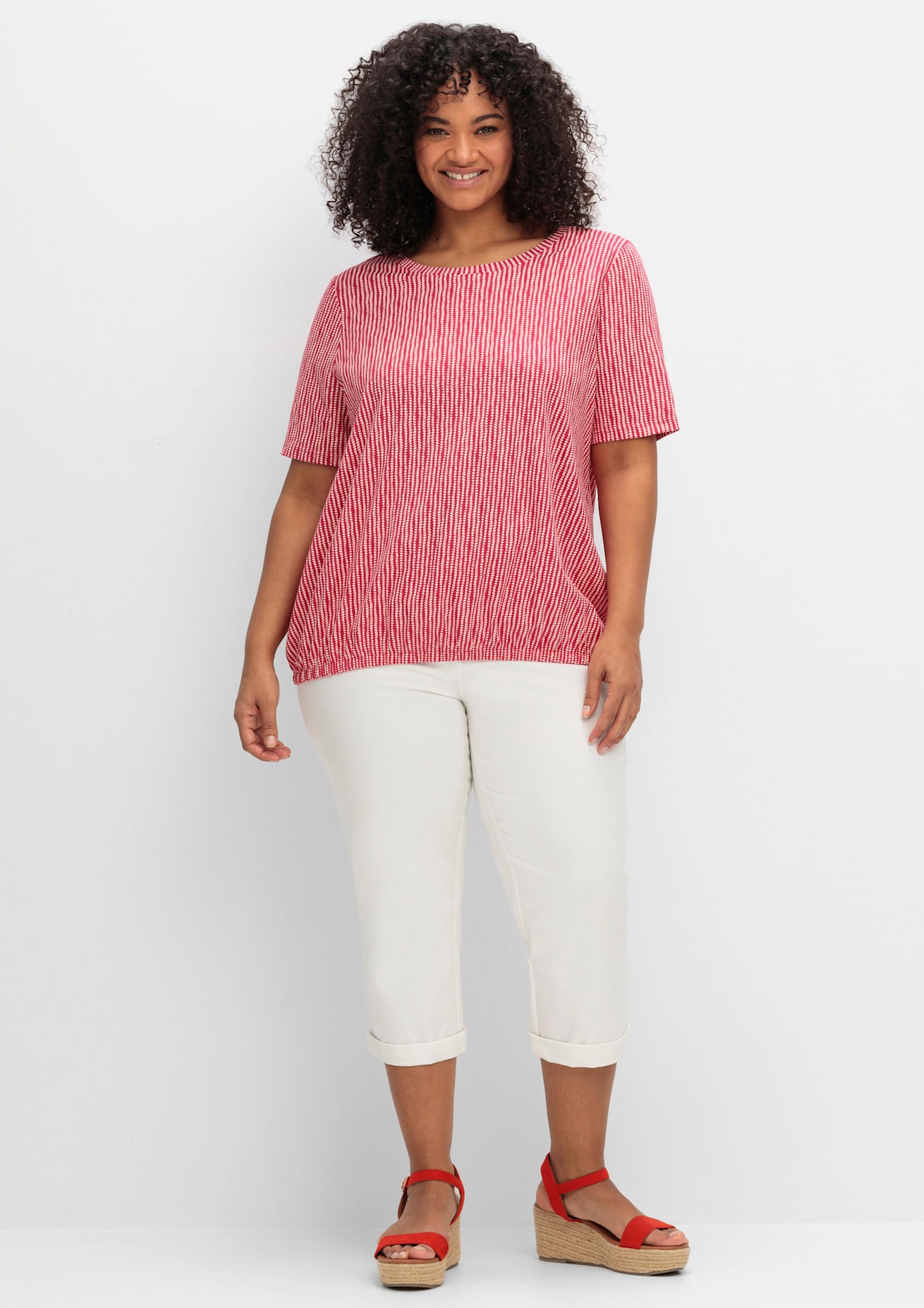 Sheego Damen Kurzarmshirt »Rundhalsshirt« 1 Stk. tlg. in pink, Größe 52/54