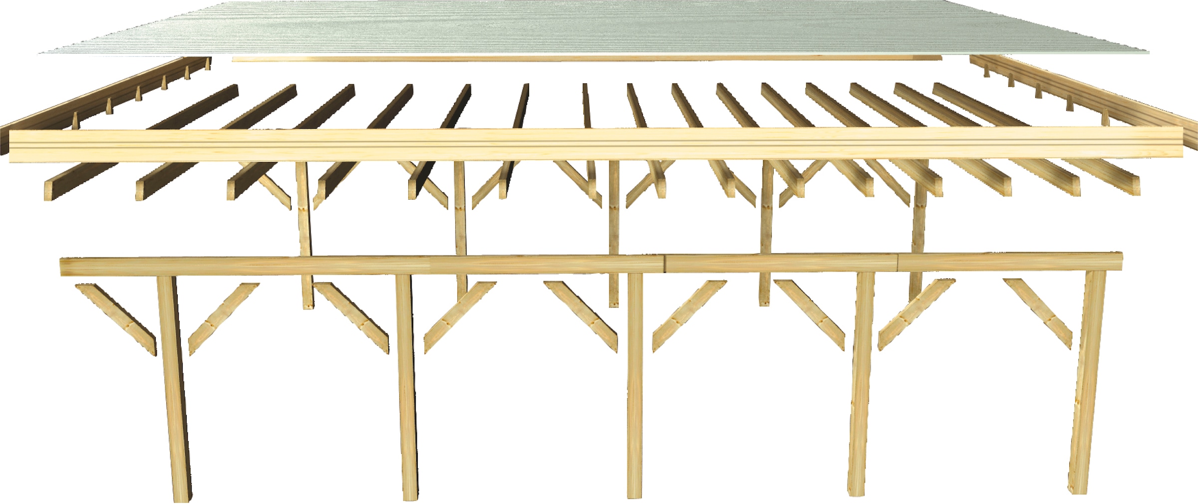 Karibu Doppelcarport »»Classic 3 SET« PVC-Dach Variante B, mit einem Einfahrtsbogen« Massivholz 540 cm KDI aus Masivholz