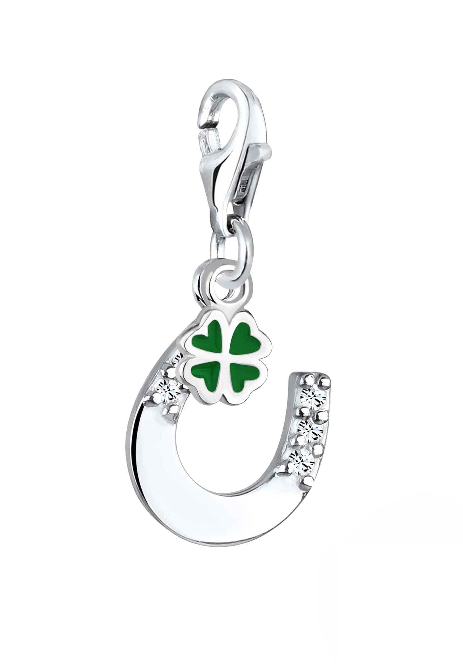 Elli Charm-Einhänger »Charm Hufeisen Kleeblatt Kristalle 925 Silber«