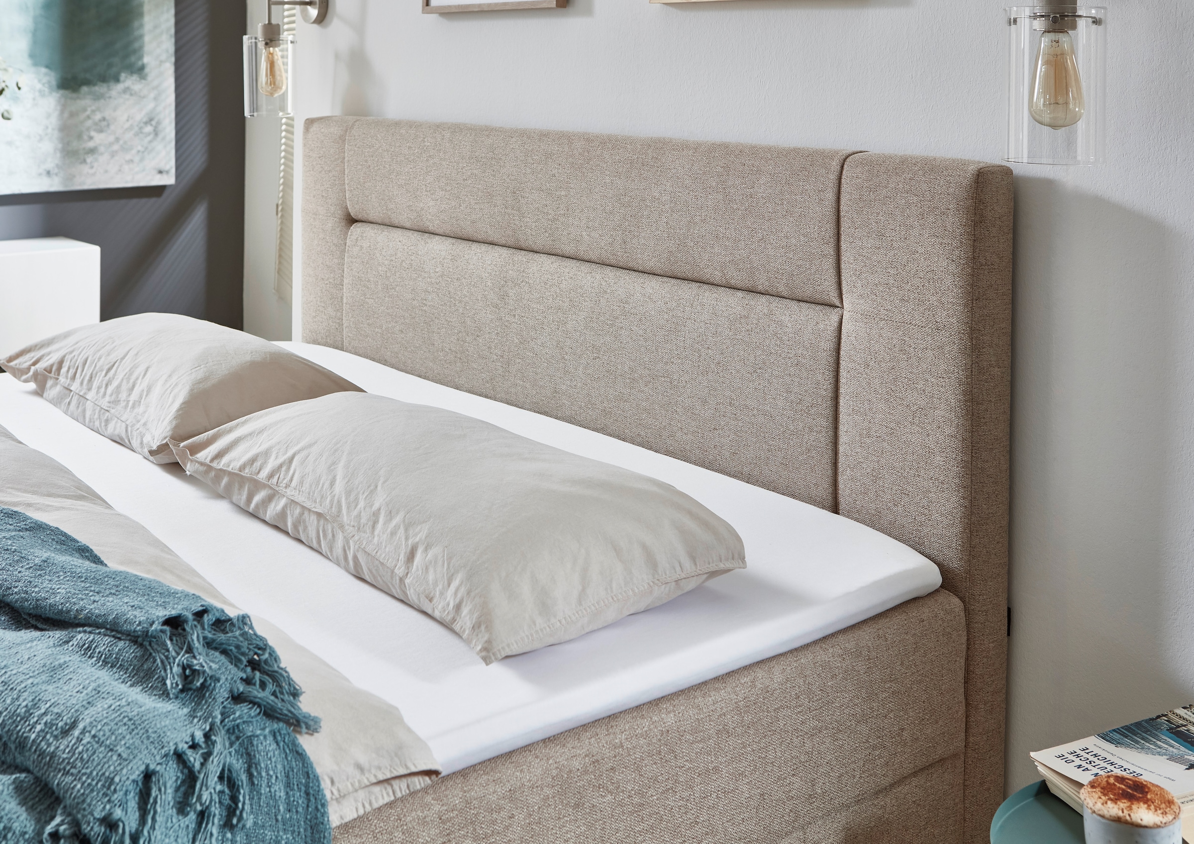 INOSIGN Boxbett »Escalon II, Boxbett mit Bettkasten, inklusive Topper«, Bett erhältlich in den Breiten 120x200cm und 180x200cm, mit Holzfüßen