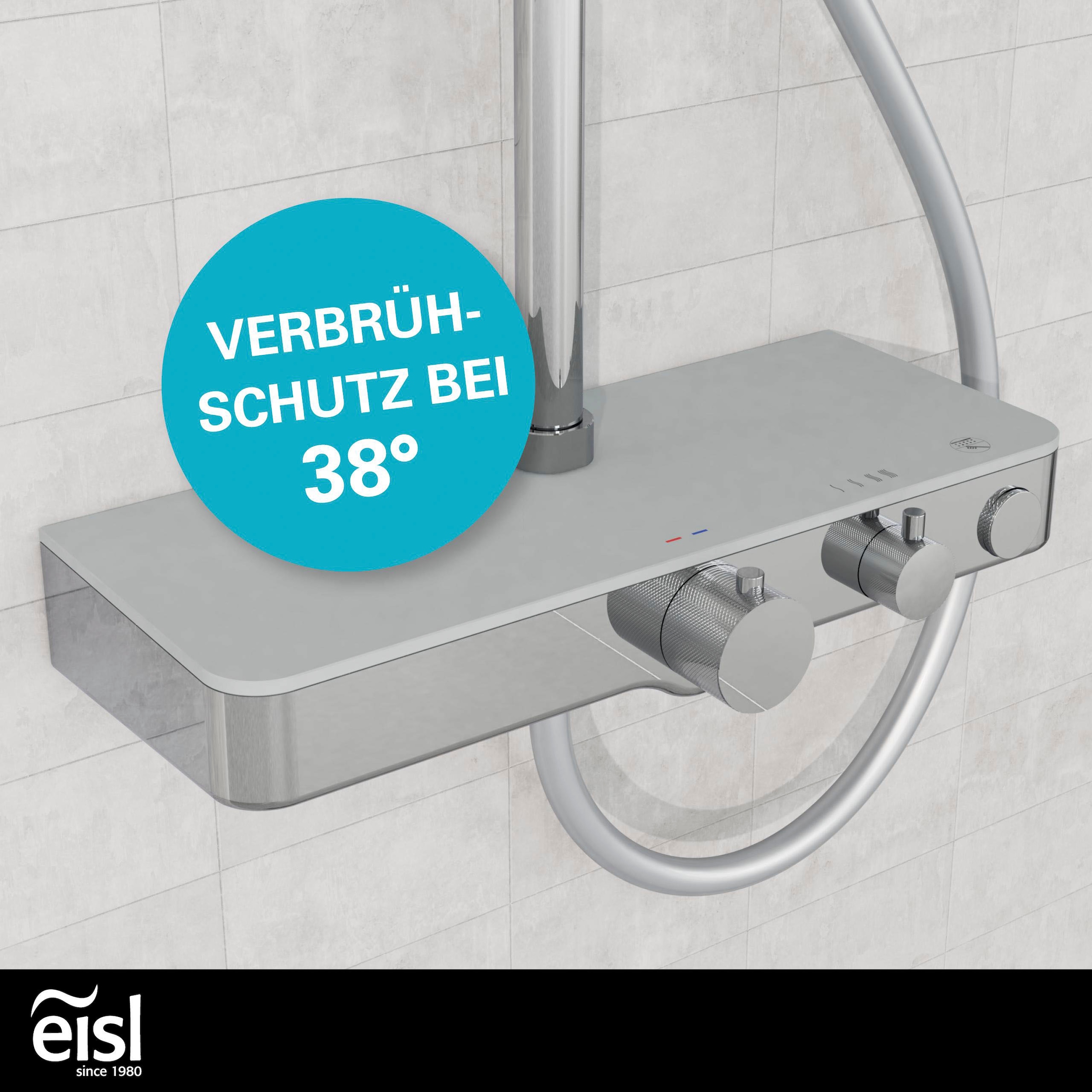 Eisl Stangenbrause-Set »FUTURA«, (Komplett-Set), mit Thermostatarmatur und Glasablage, Handbrause mit 3 Funktionen